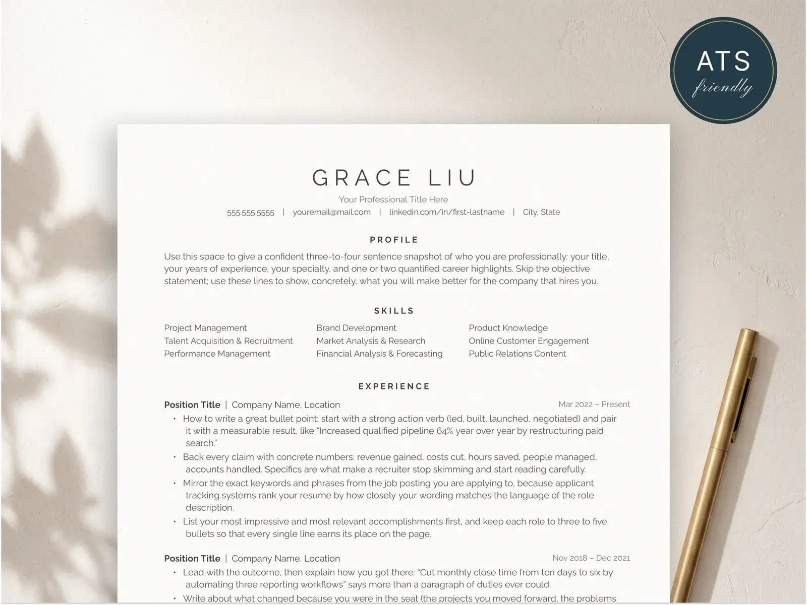 Minimalist Resume Template for Google Docs, Word & Pages | The Aster — image 2 of 4