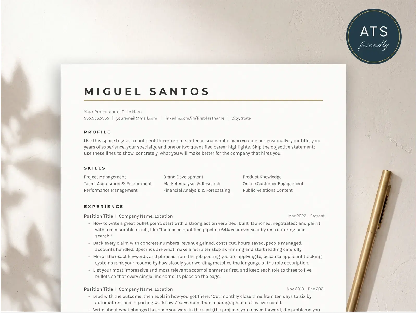 Modern Bold Resume Template for Google Docs, Word & Pages | The Beacon — image 2 of 4