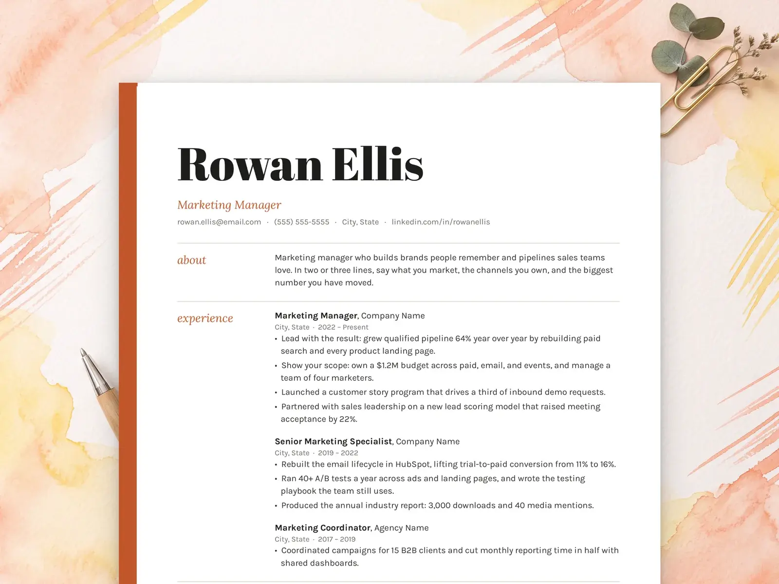 Marketing Resume Template for Google Docs, Word & Pages | The Calder — image 2 of 7