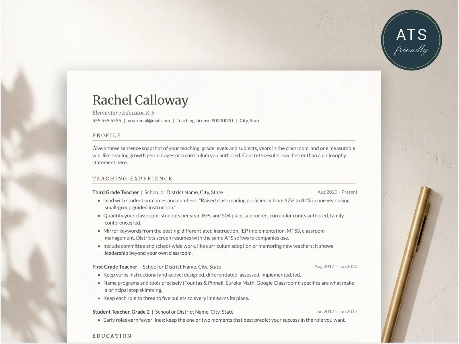 Teacher Resume Template for Google Docs, Word & Pages | The Calloway — image 2 of 4