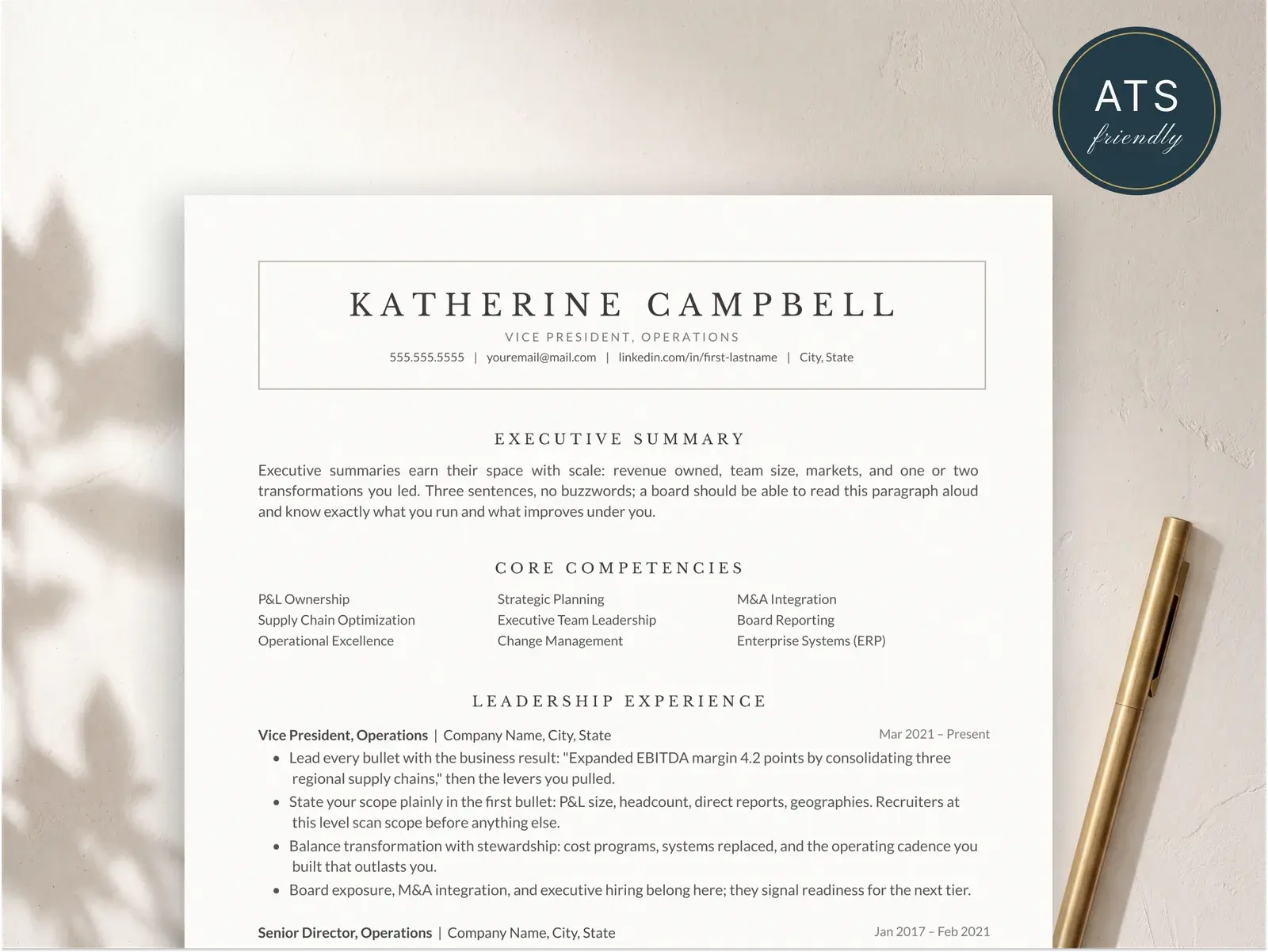 Executive Resume Template for Google Docs, Word & Pages | The Campbell — image 2 of 4