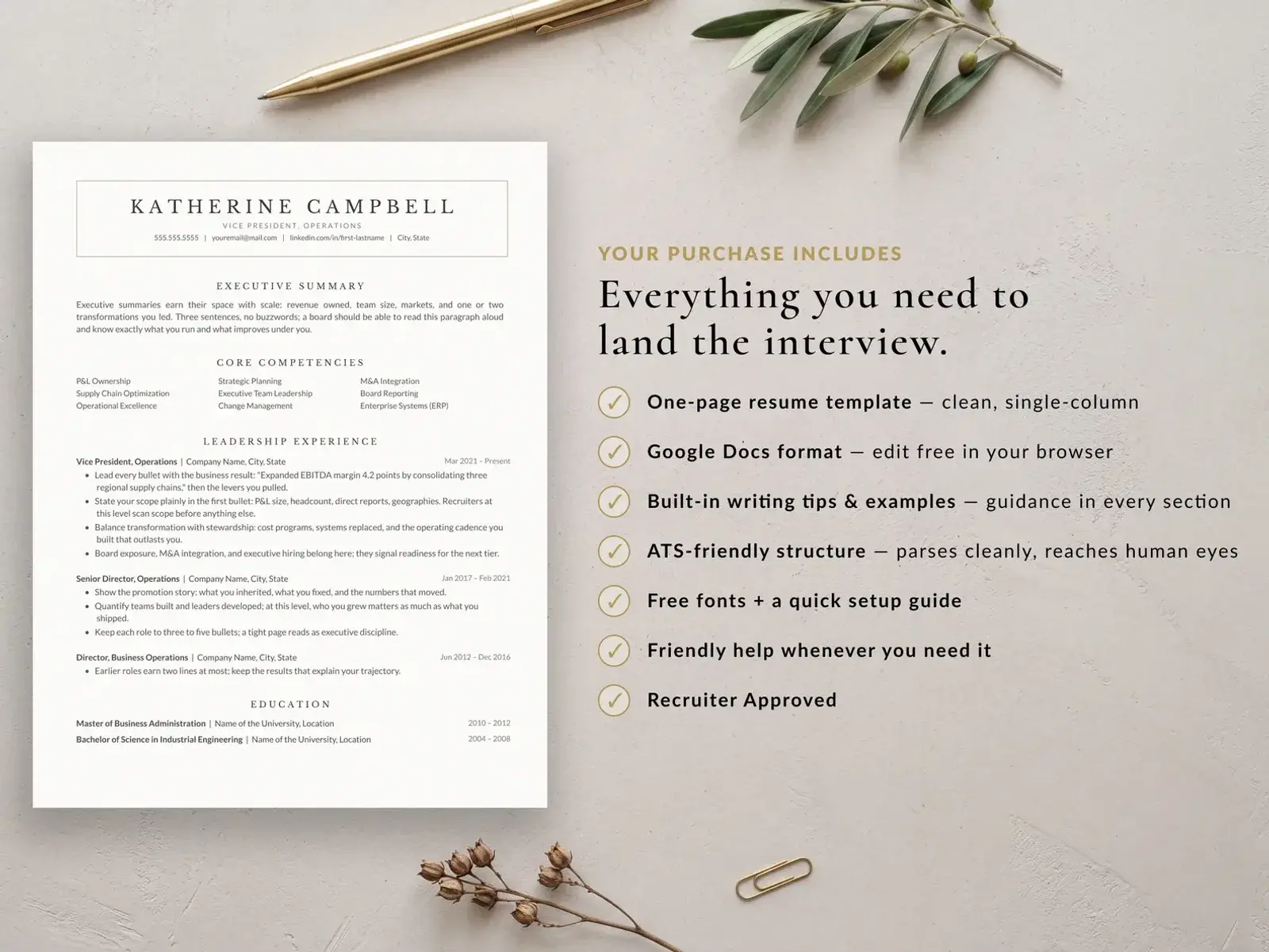 Executive Resume Template for Google Docs, Word & Pages | The Campbell — image 6 of 7