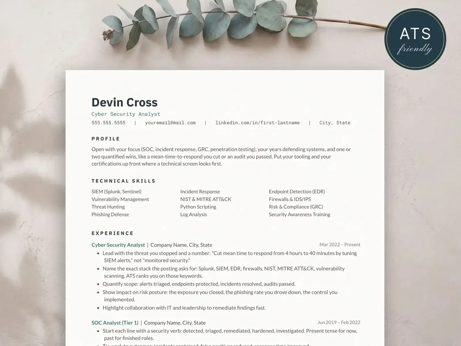 Cyber Security Resume Template for Google Docs, Word & Pages | The Cipher — image 2 of 7