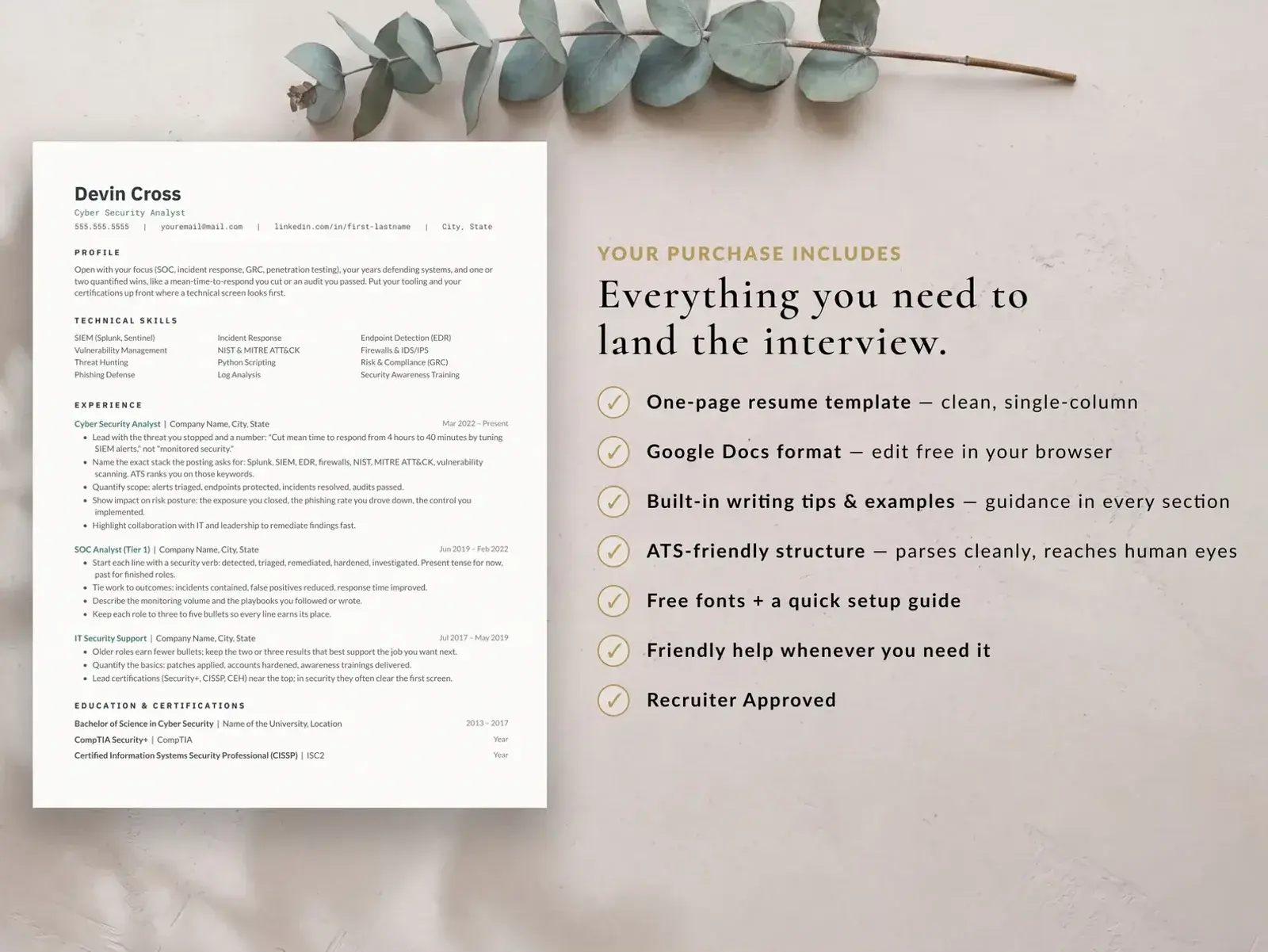 Cyber Security Resume Template for Google Docs, Word & Pages | The Cipher — image 6 of 7