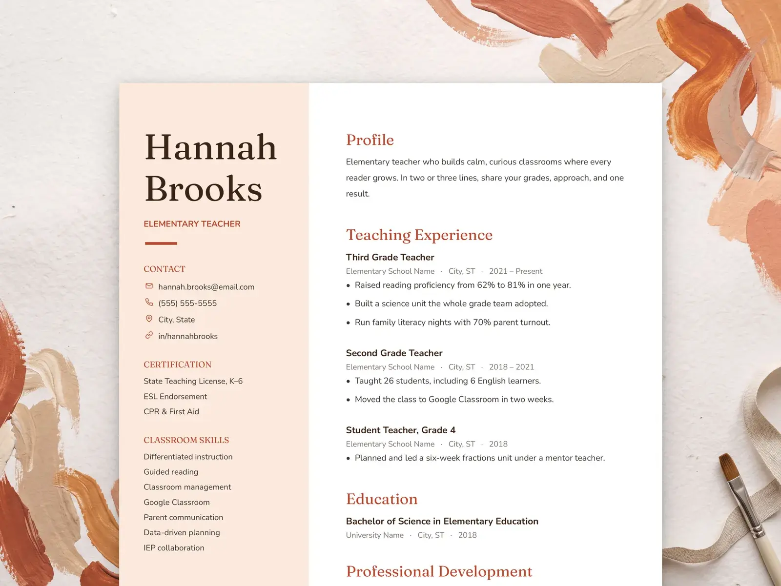 Modern Teacher Resume Template for Google Docs, Word & Pages | The Clementine — image 2 of 7