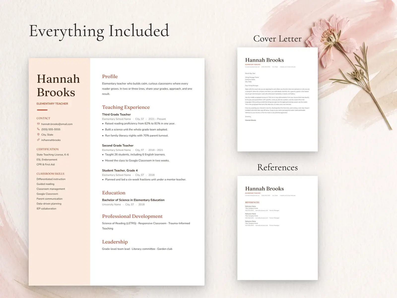 Modern Teacher Resume Template for Google Docs, Word & Pages | The Clementine — image 3 of 7