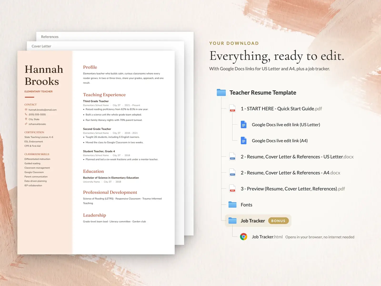 Modern Teacher Resume Template for Google Docs, Word & Pages | The Clementine — image 6 of 7