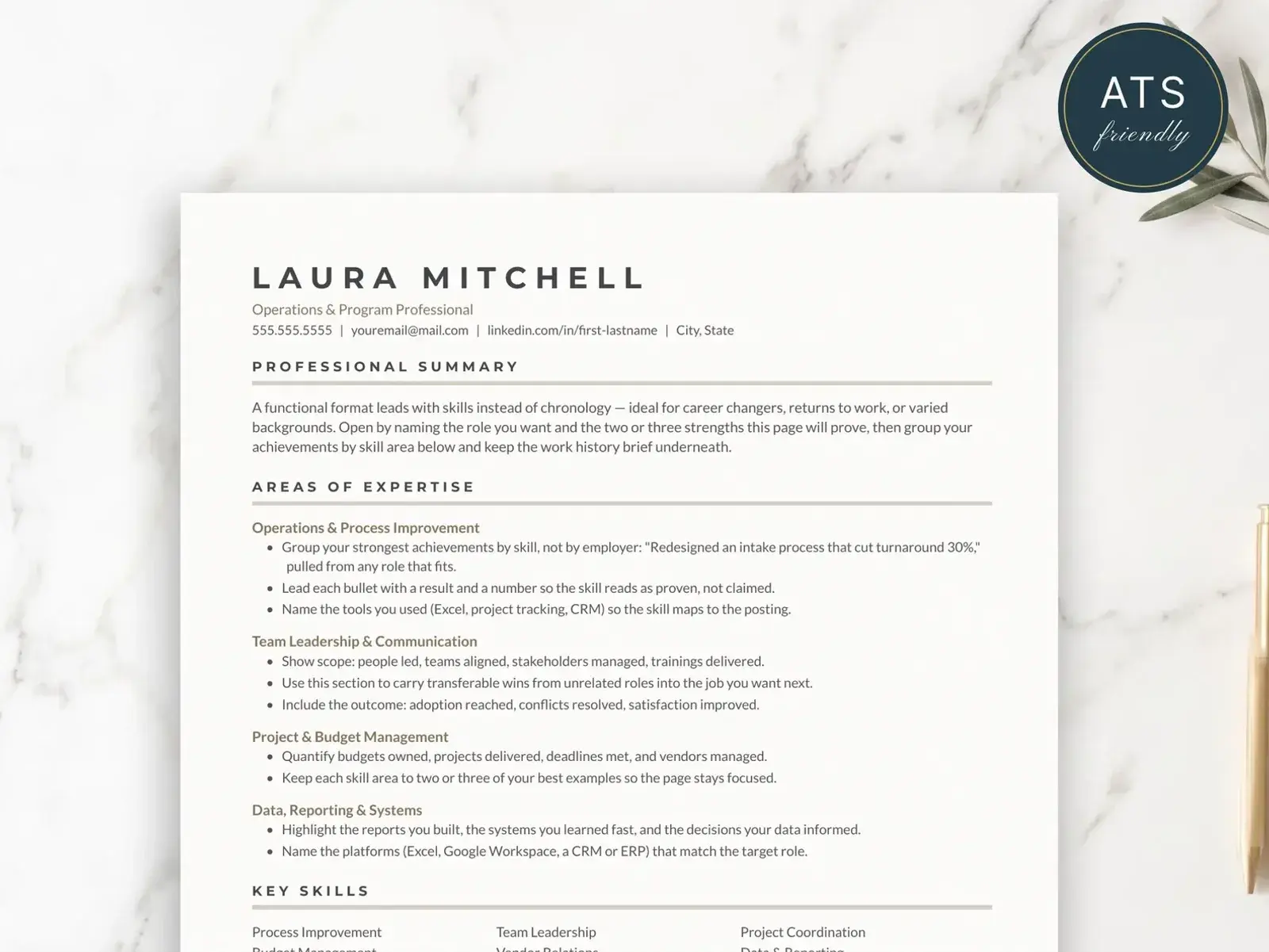 Functional Resume Template for Google Docs, Word & Pages | The Compass — image 2 of 7