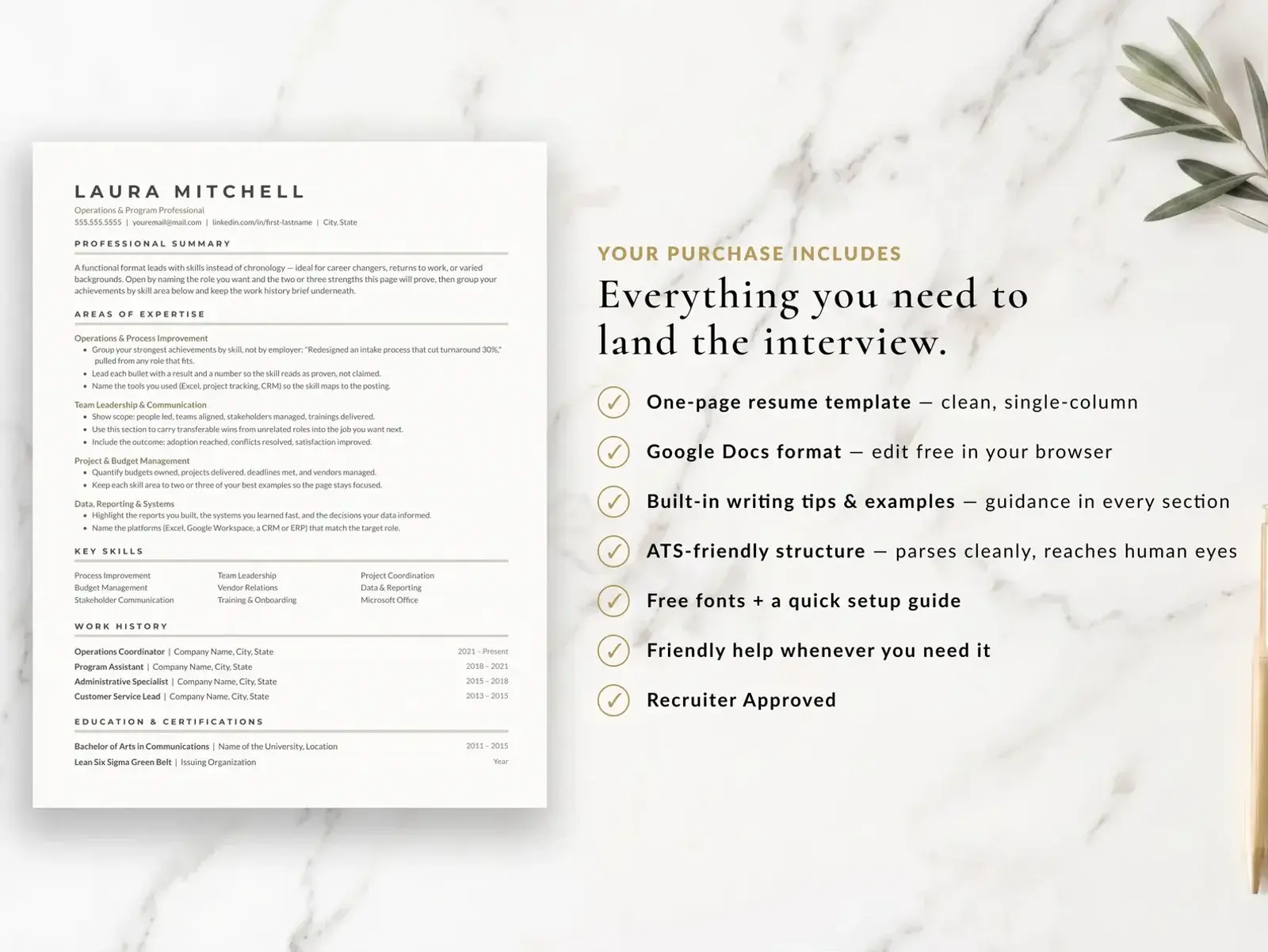 Functional Resume Template for Google Docs, Word & Pages | The Compass — image 6 of 7