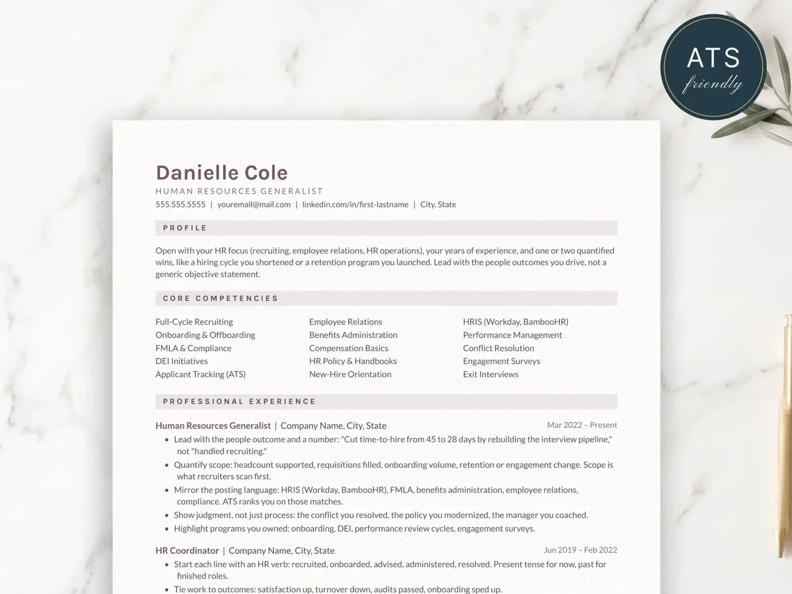 Human Resources Resume Template for Google Docs, Word & Pages | The Cove — image 2 of 7