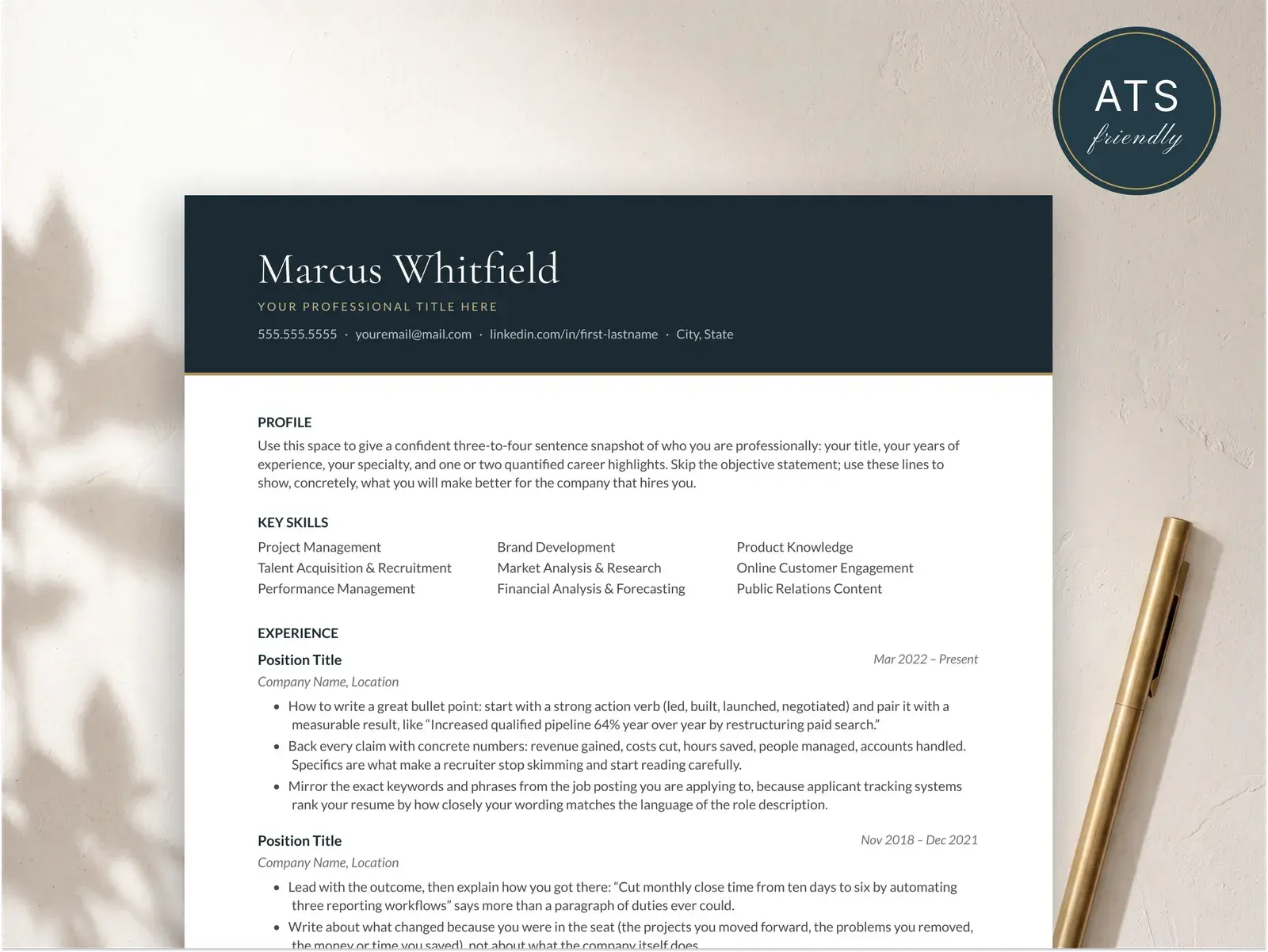 Executive Resume Template for Google Docs, Word & Pages | The Crest — image 2 of 4