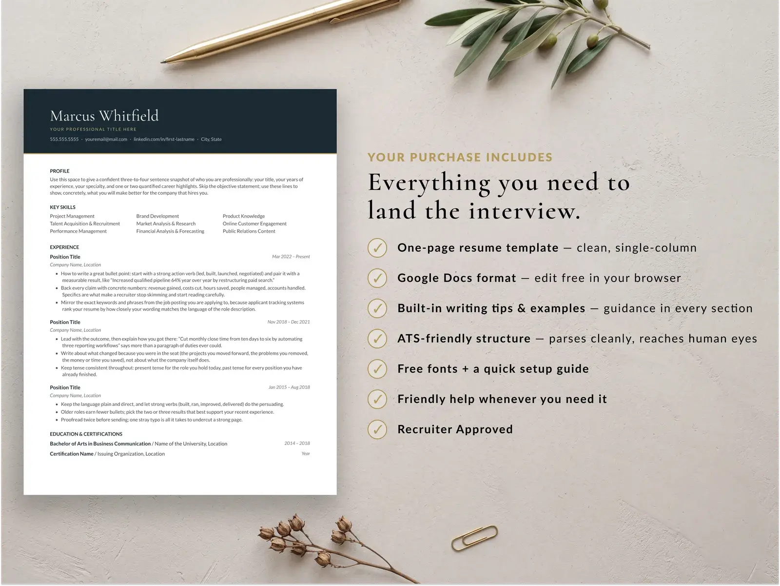 Executive Resume Template for Google Docs, Word & Pages | The Crest — image 3 of 4