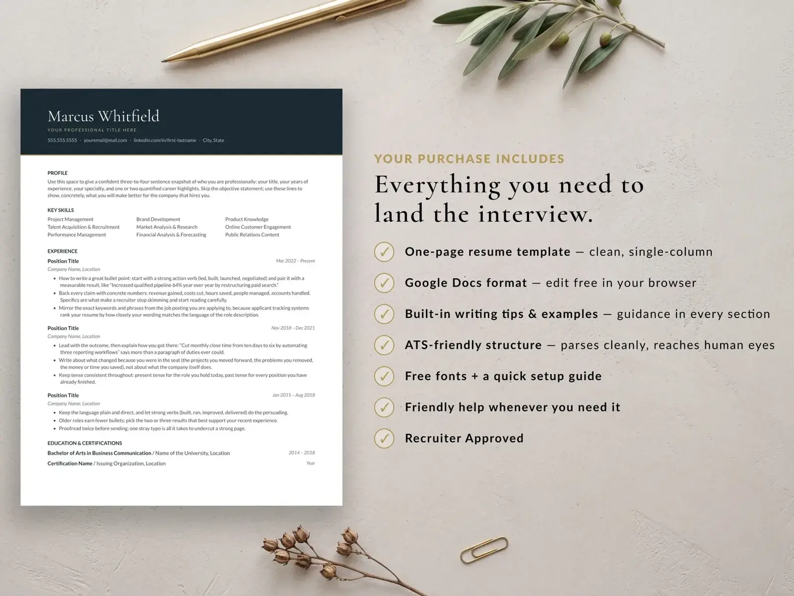 Executive Resume Template for Google Docs, Word & Pages | The Crest — image 6 of 7