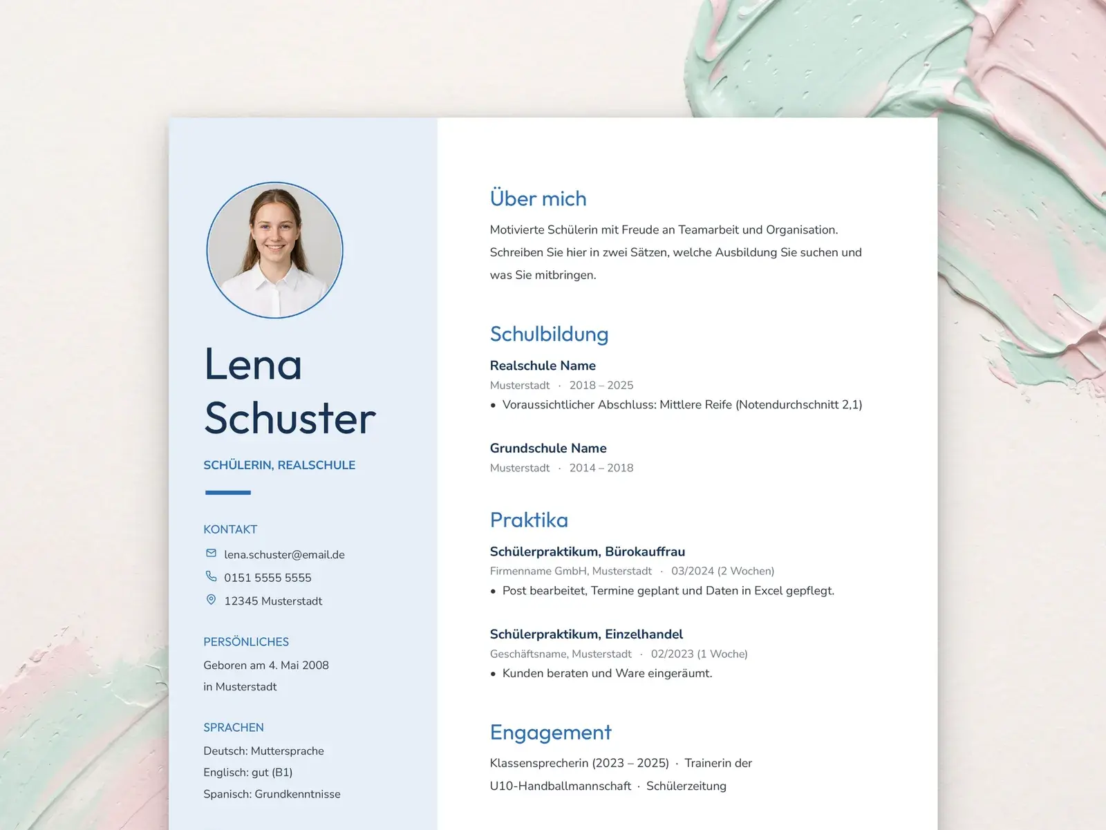 Lebenslauf Vorlage für Schüler mit Foto für Google Docs, Word & Pages | The Elbe — image 2 of 7