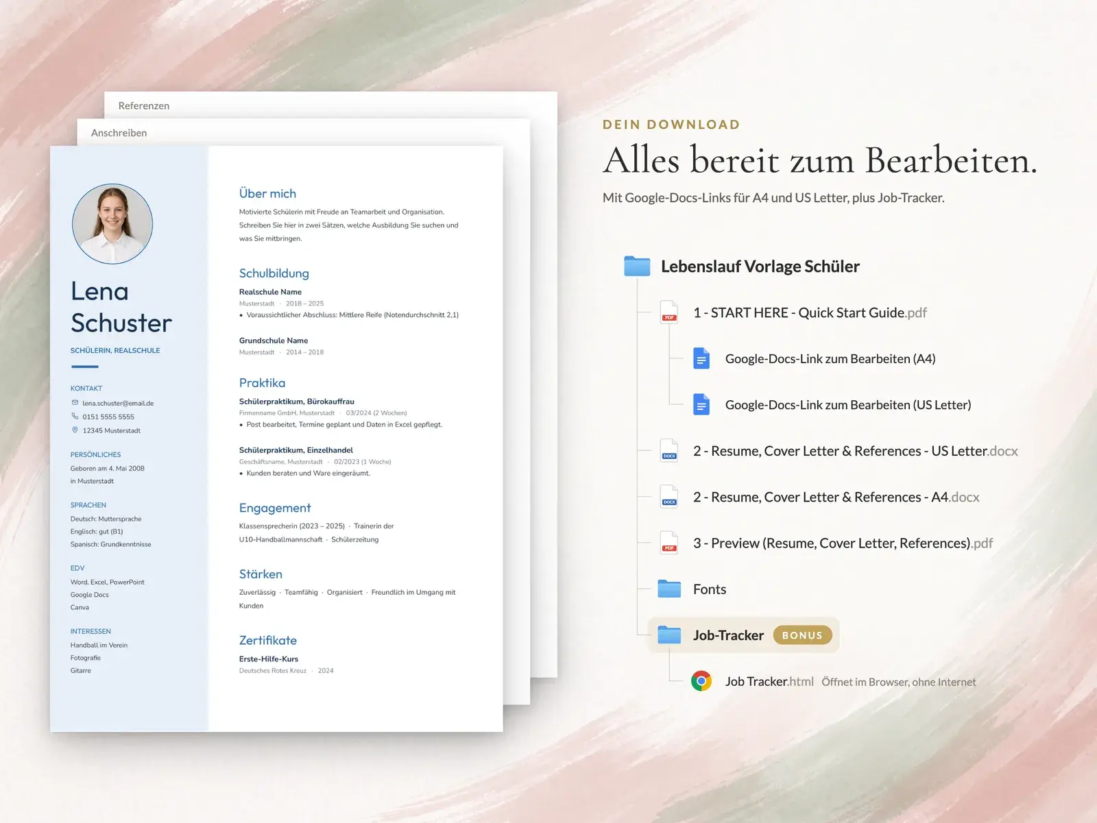 Lebenslauf Vorlage für Schüler mit Foto für Google Docs, Word & Pages | The Elbe — image 6 of 7