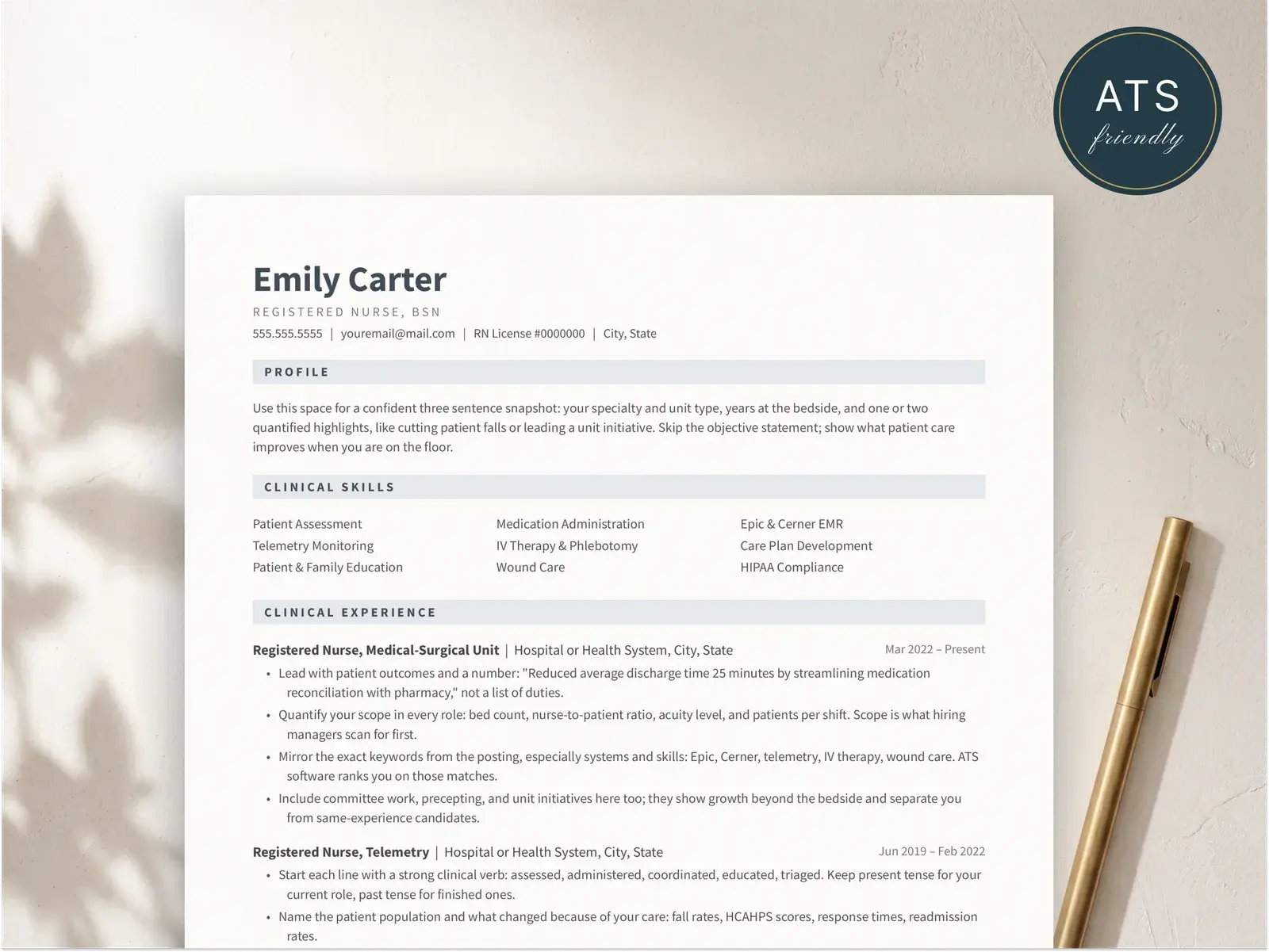 Nurse Resume Template for Google Docs, Word & Pages | The Emily — image 2 of 4
