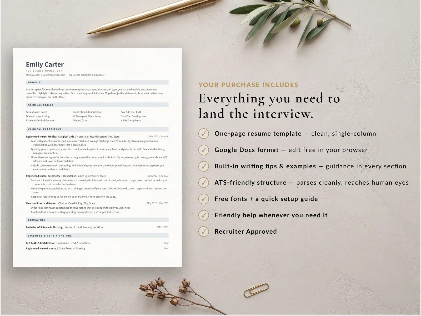 Nurse Resume Template for Google Docs, Word & Pages | The Emily — image 3 of 4