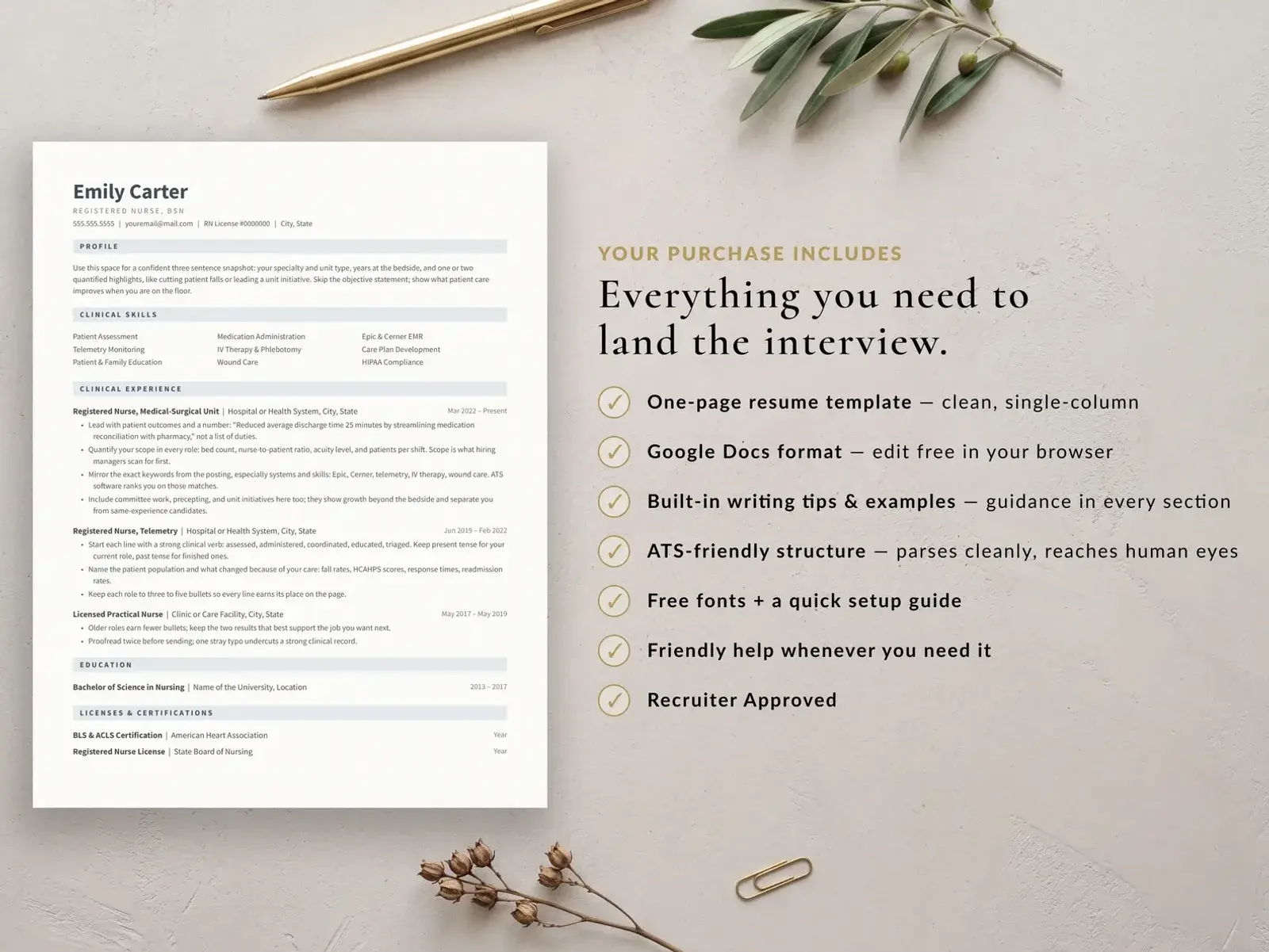 Nurse Resume Template for Google Docs, Word & Pages | The Emily — image 6 of 7