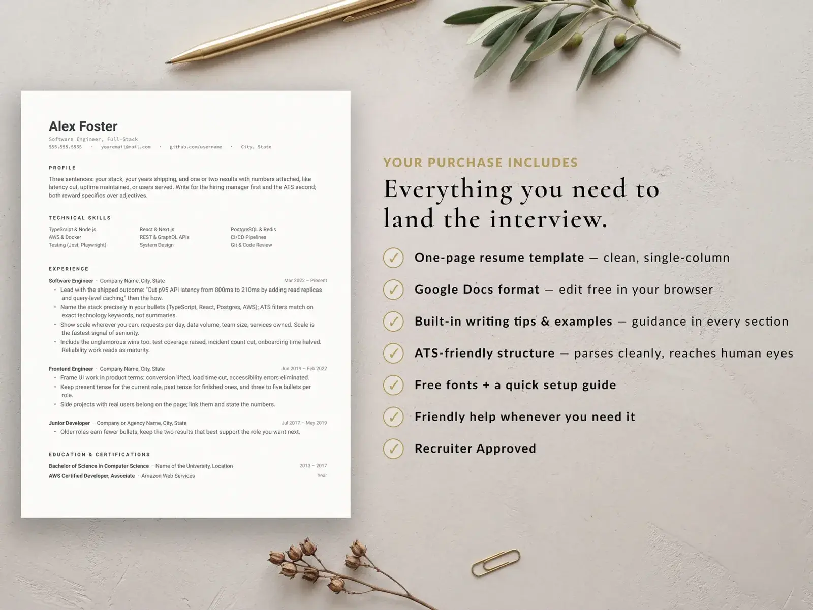 Software Engineer Resume Template for Google Docs, Word & Pages | The Foster — image 6 of 7