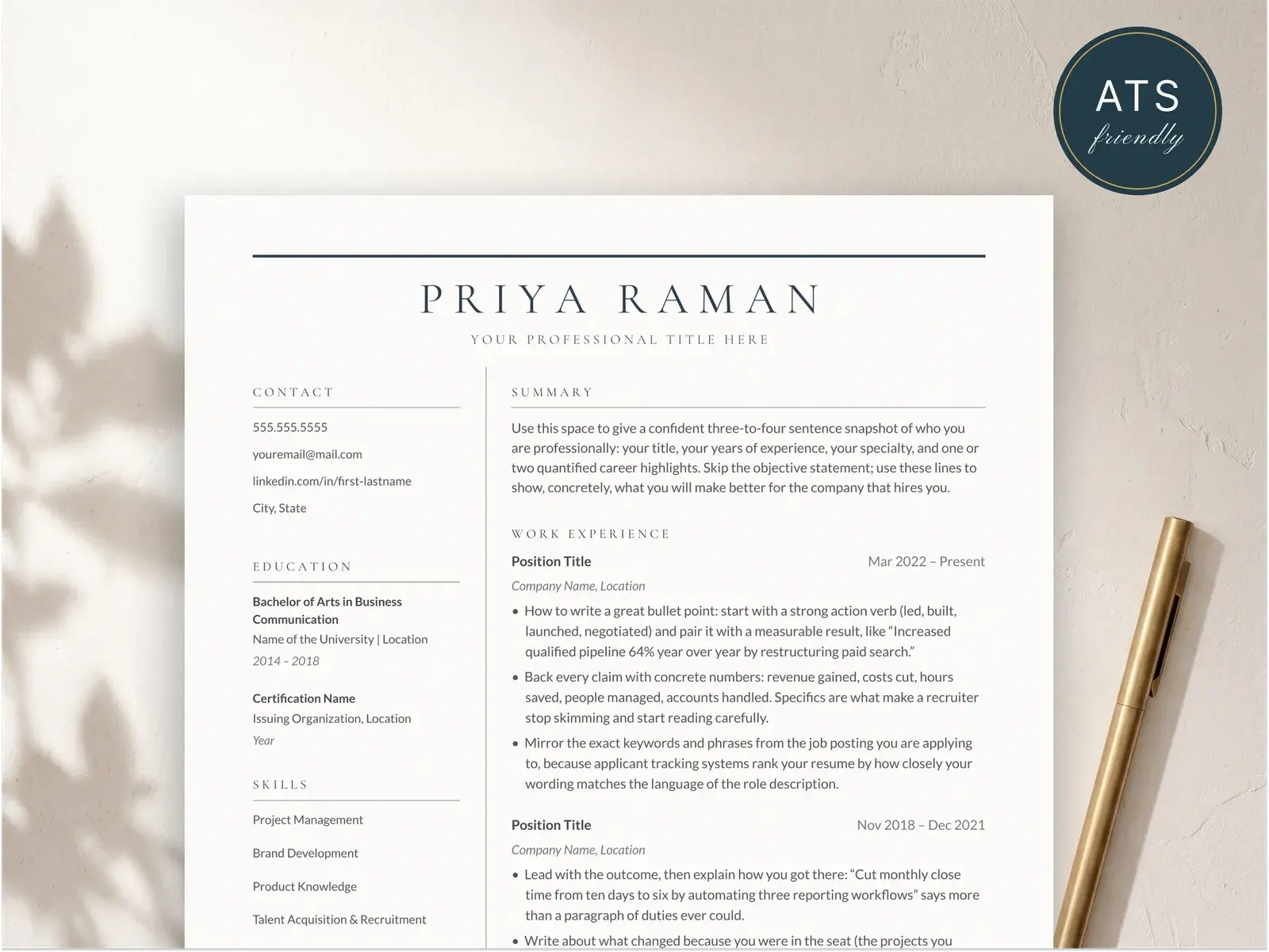 Two Column Resume Template for Google Docs, Word & Pages | The Harbor — image 2 of 4