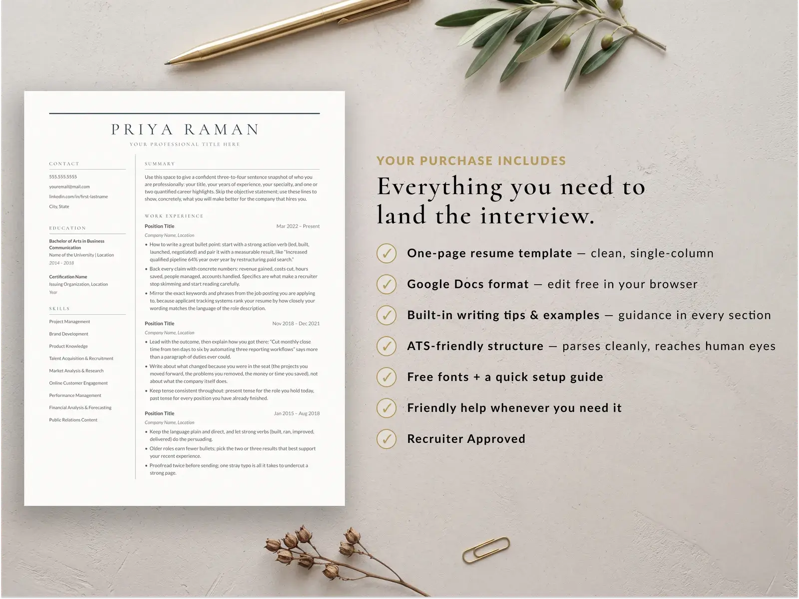Two Column Resume Template for Google Docs, Word & Pages | The Harbor — image 3 of 4