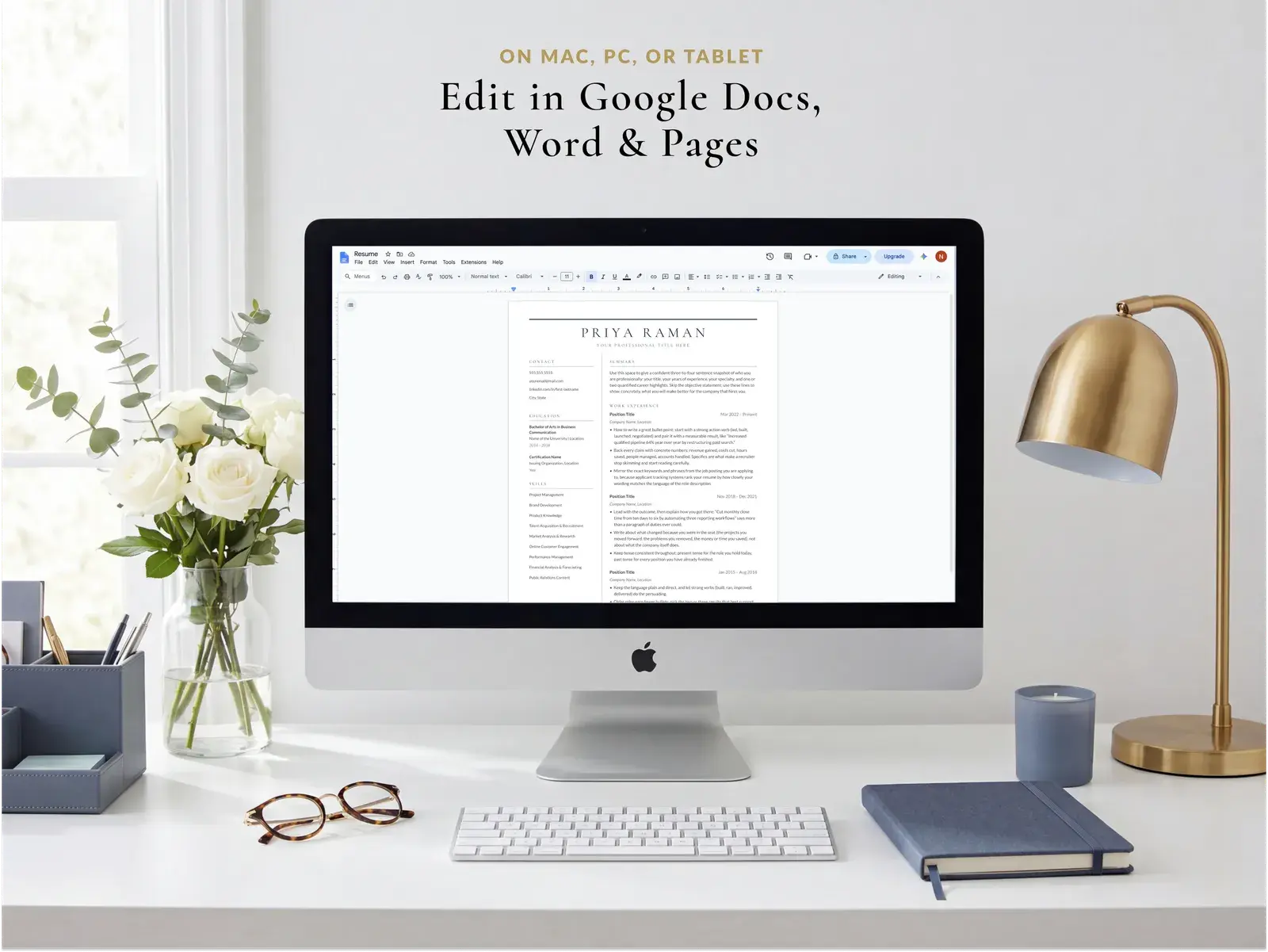 Two Column Resume Template for Google Docs, Word & Pages | The Harbor — image 4 of 4