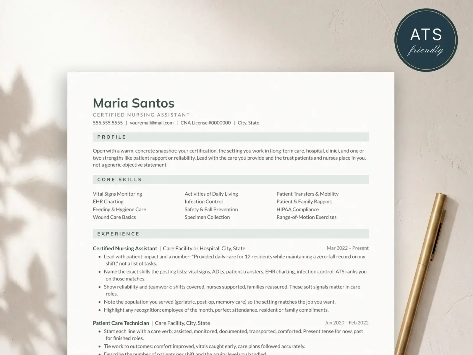 CNA Resume Template for Google Docs, Word & Pages | The Haven — image 2 of 7