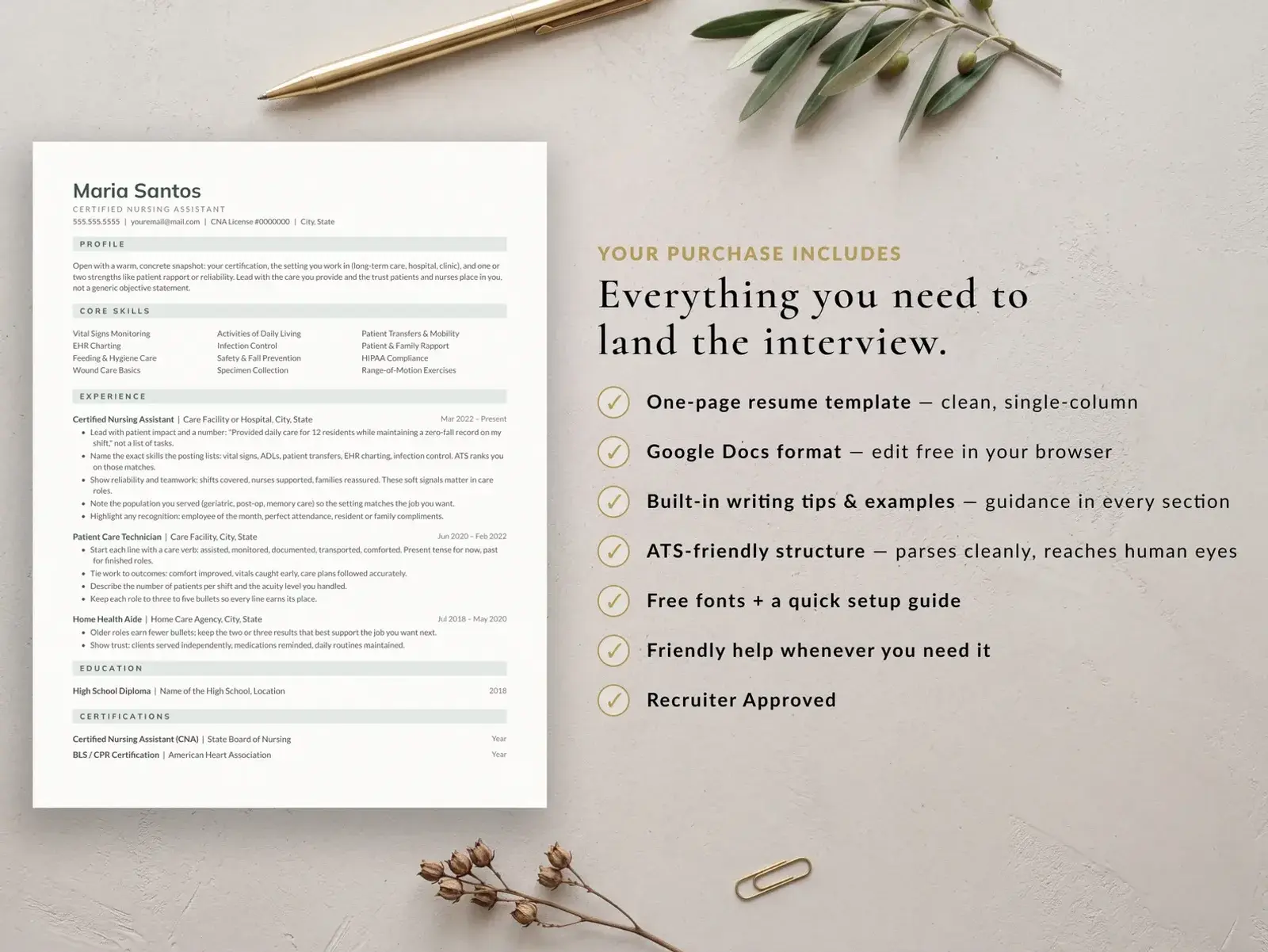CNA Resume Template for Google Docs, Word & Pages | The Haven — image 6 of 7