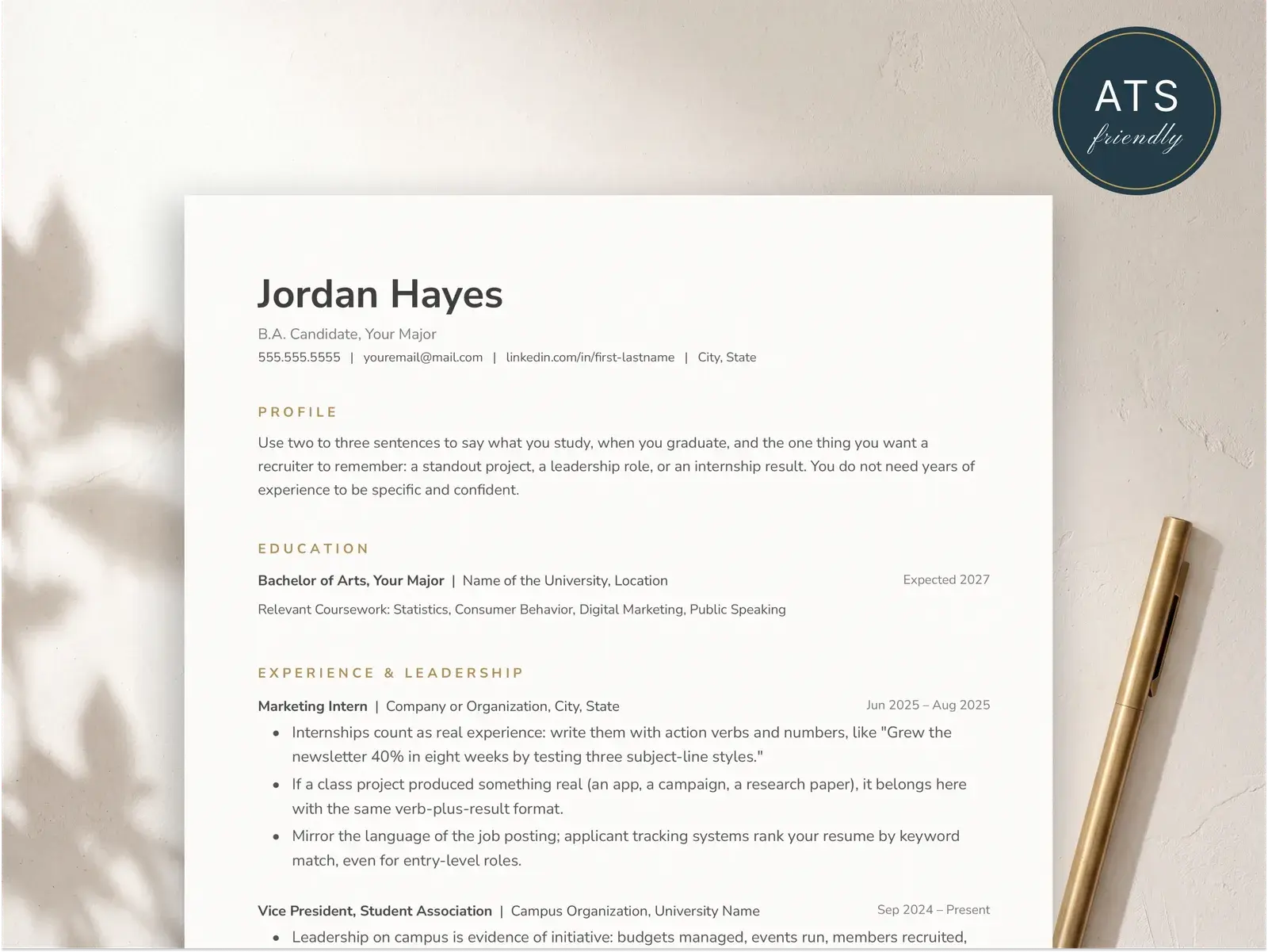 Student & College Resume Template for Google Docs, Word & Pages | The Hayes — image 2 of 4