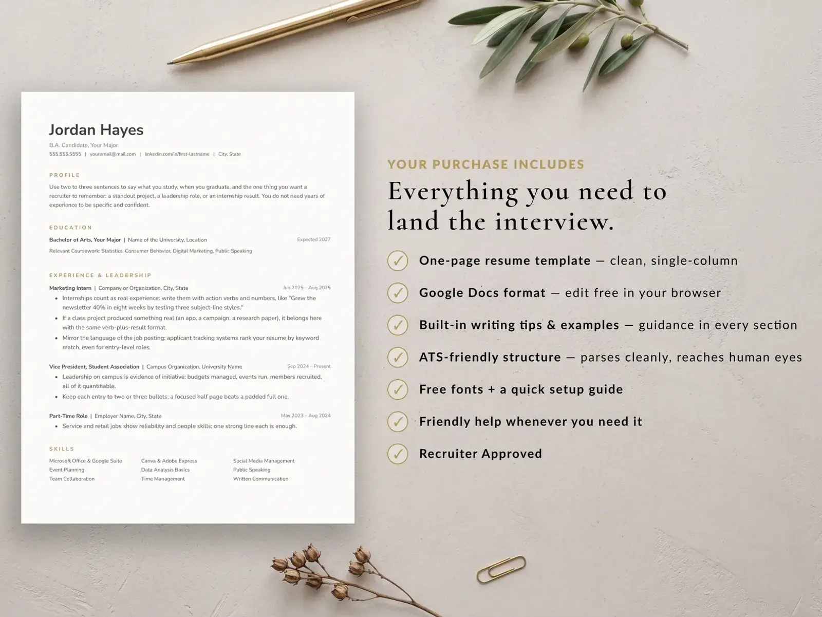 Student & College Resume Template for Google Docs, Word & Pages | The Hayes — image 6 of 7