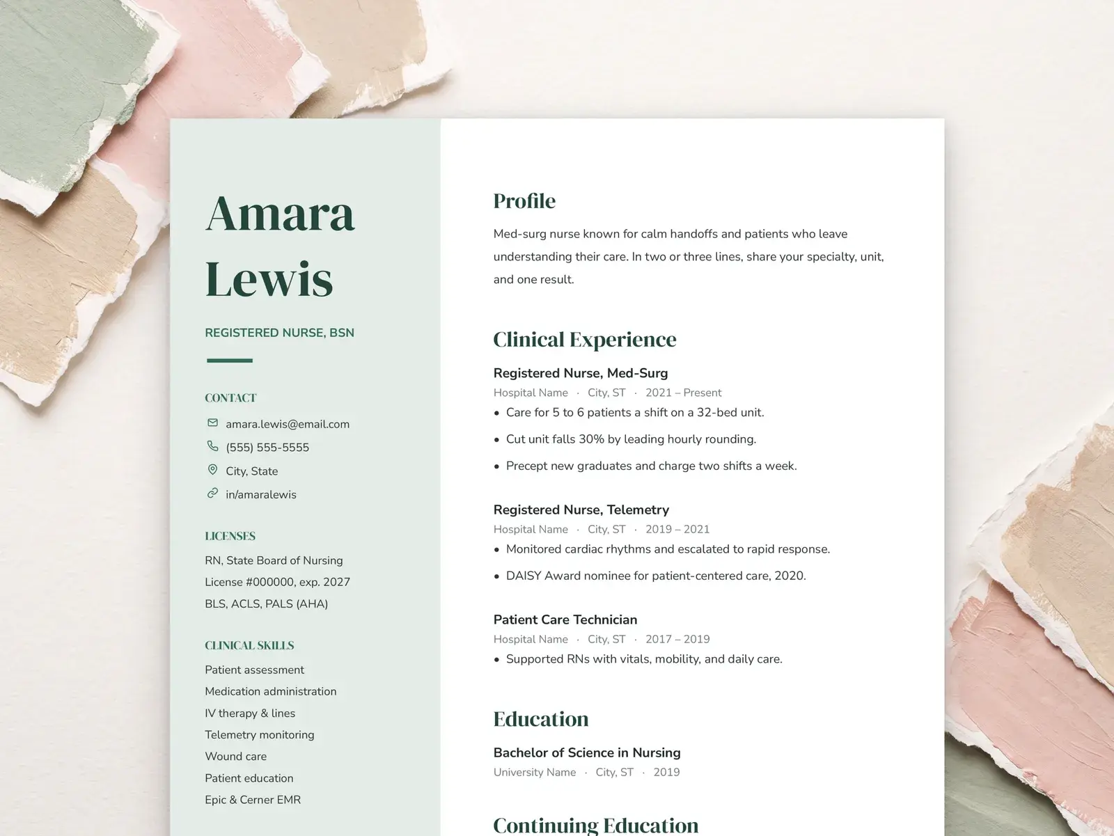 Modern Nurse Resume Template for Google Docs, Word & Pages | The Juniper — image 2 of 7