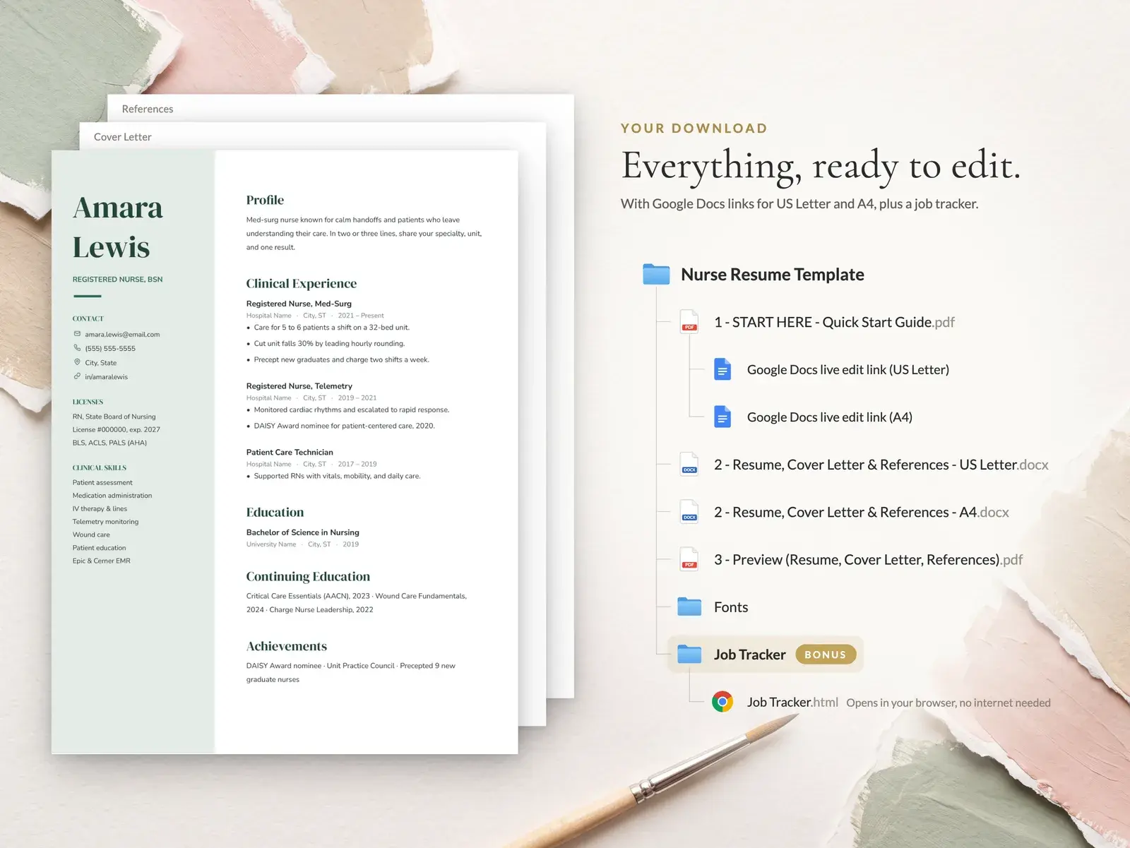 Modern Nurse Resume Template for Google Docs, Word & Pages | The Juniper — image 6 of 7