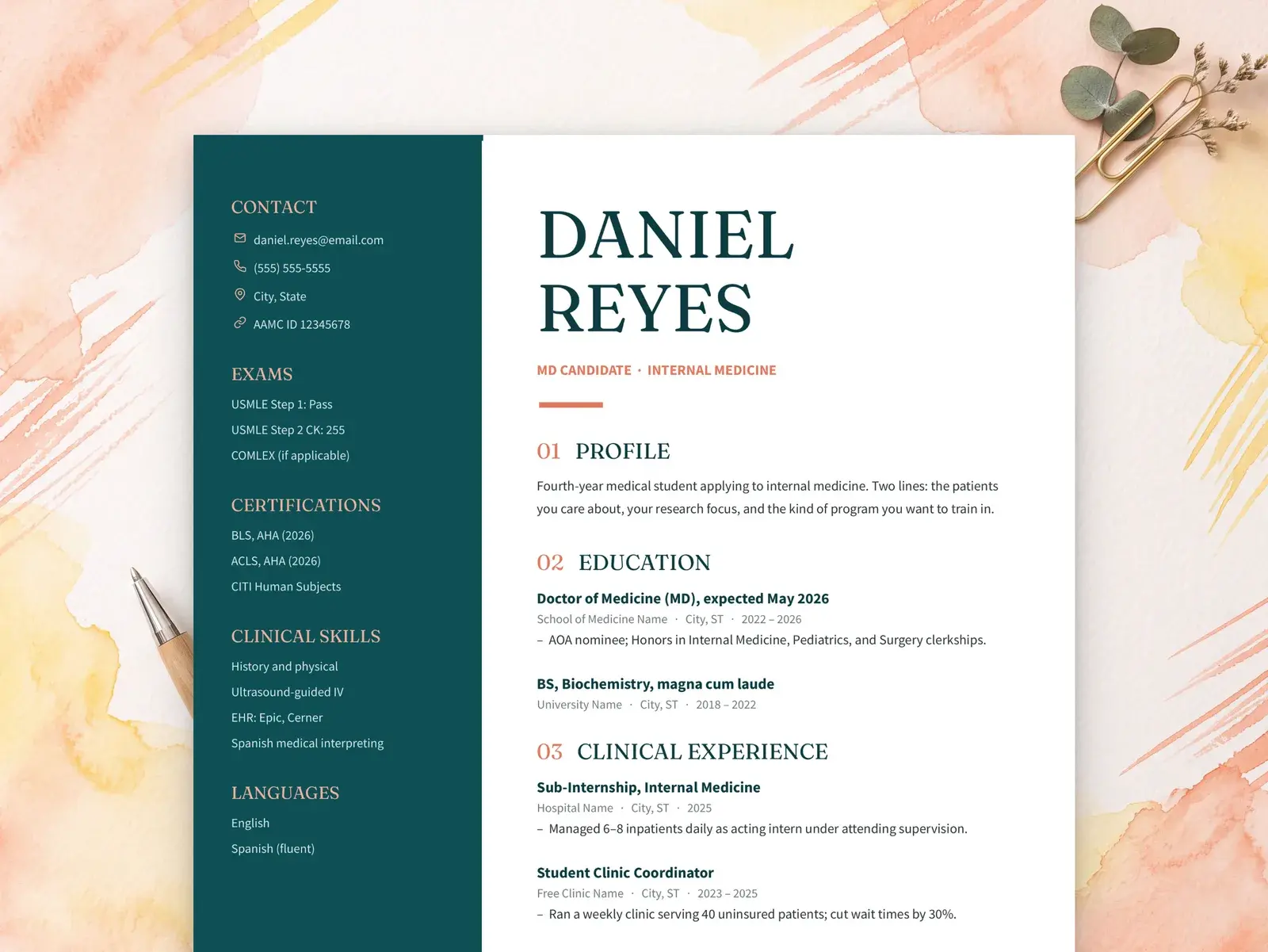 Medical Student & Residency CV Template for Google Docs, Word & Pages | The Larkin — image 2 of 7