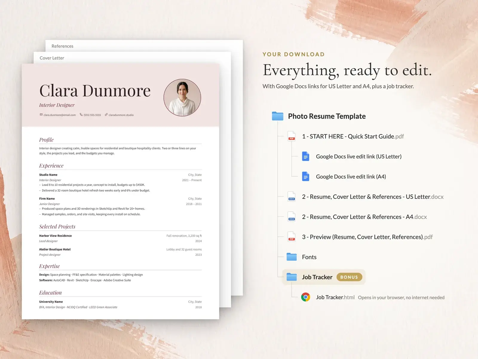 Elegant Resume Template with Photo for Google Docs, Word & Pages | The Linden — image 6 of 7