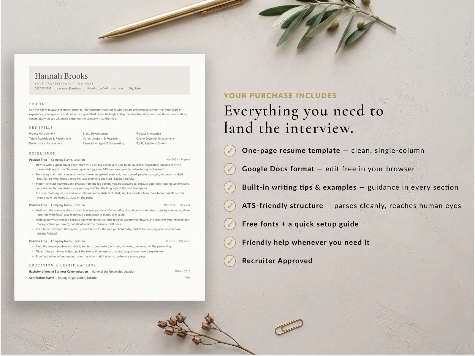 Professional Resume Template for Google Docs, Word & Pages | The Linen — image 3 of 4