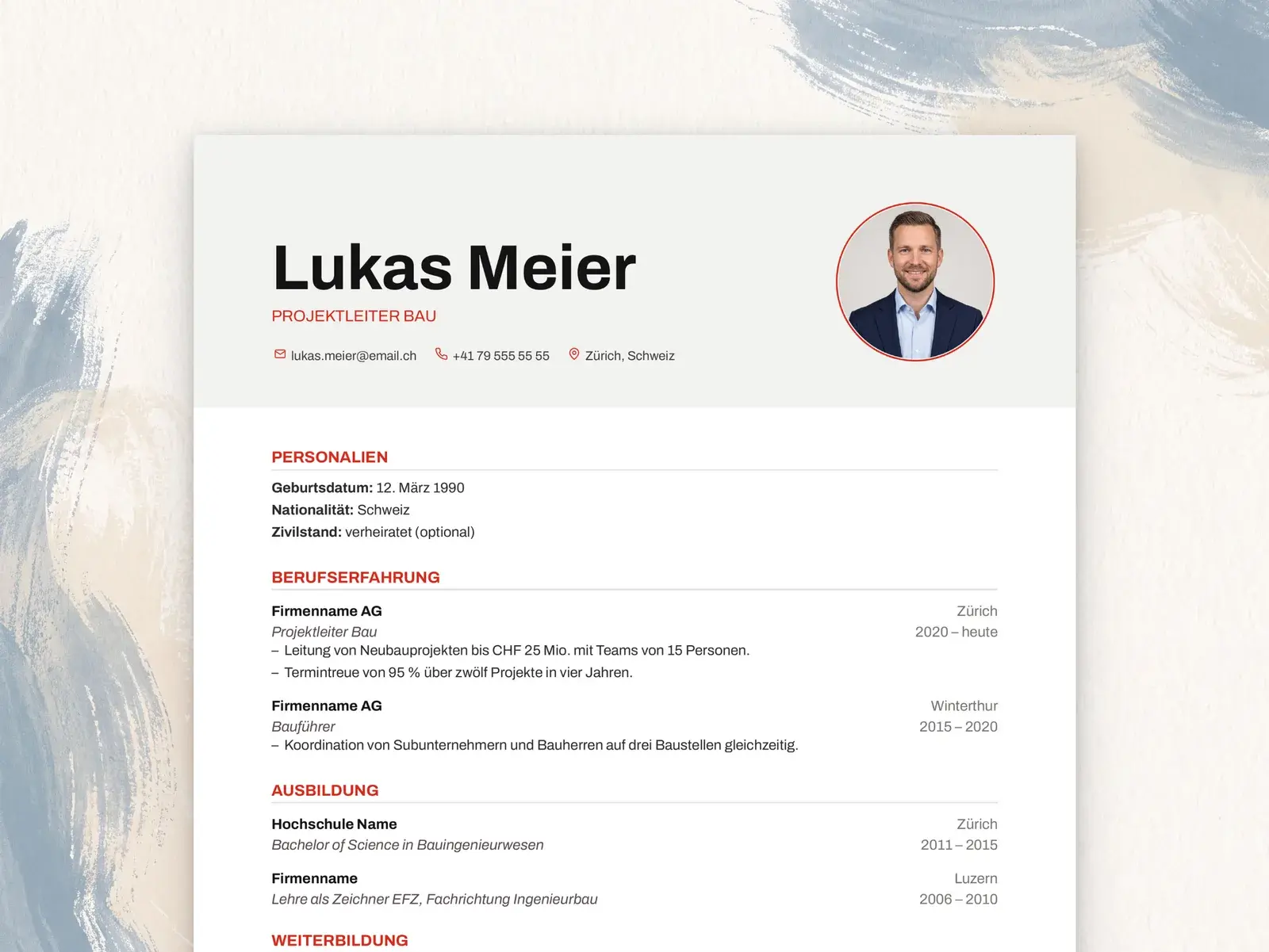 Lebenslauf Vorlage Schweiz mit Foto für Google Docs, Word & Pages | The Lucerne — image 2 of 7