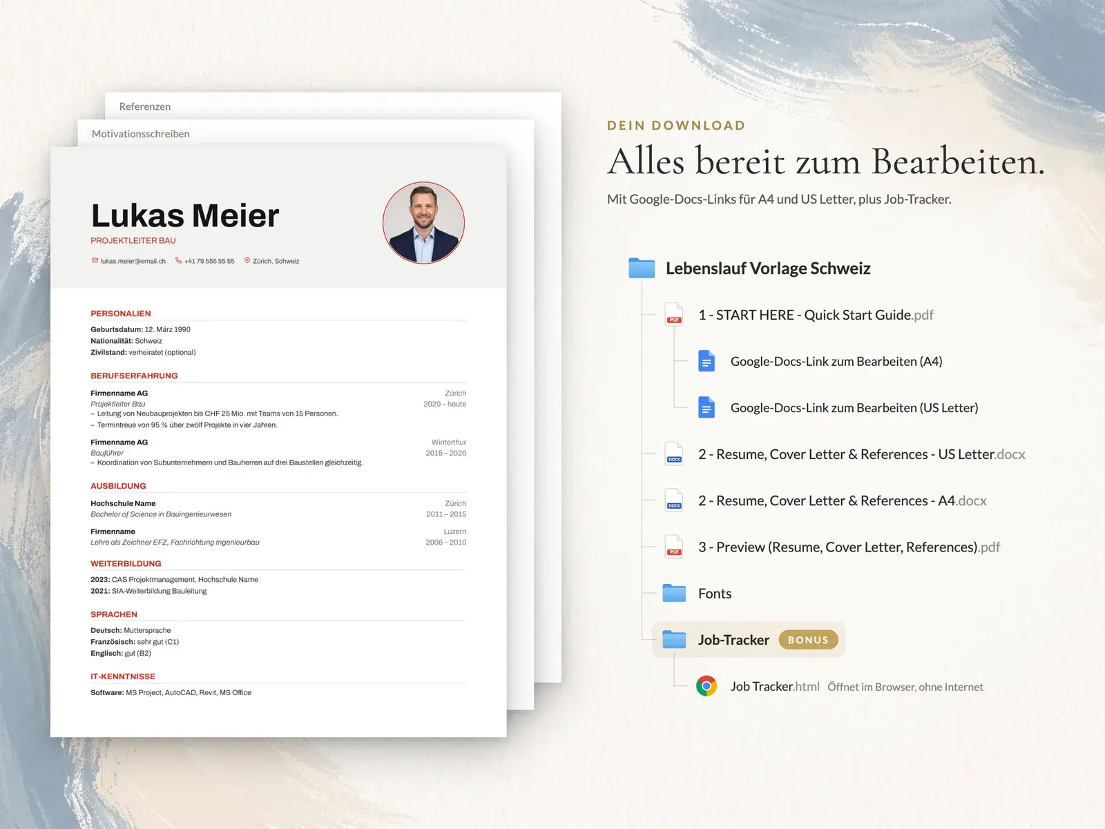 Lebenslauf Vorlage Schweiz mit Foto für Google Docs, Word & Pages | The Lucerne — image 6 of 7