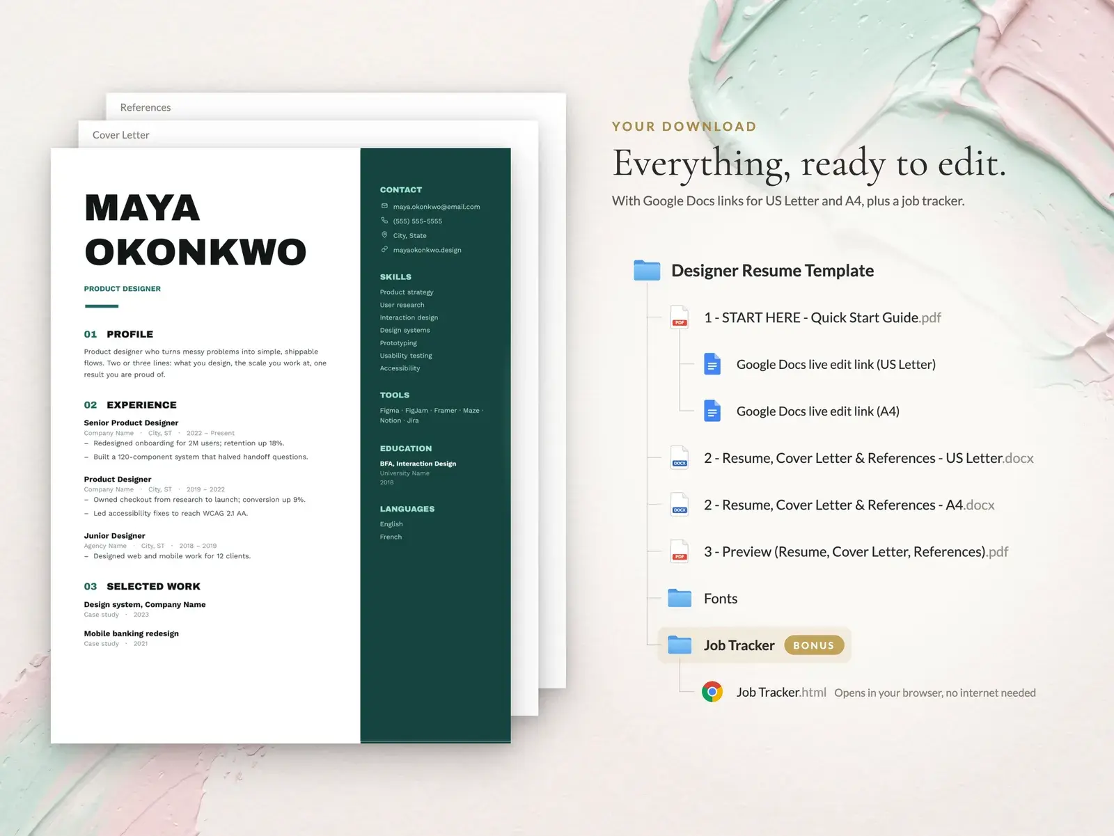 Two-Column Designer Resume Template for Google Docs, Word & Pages | The Marlow — image 6 of 7