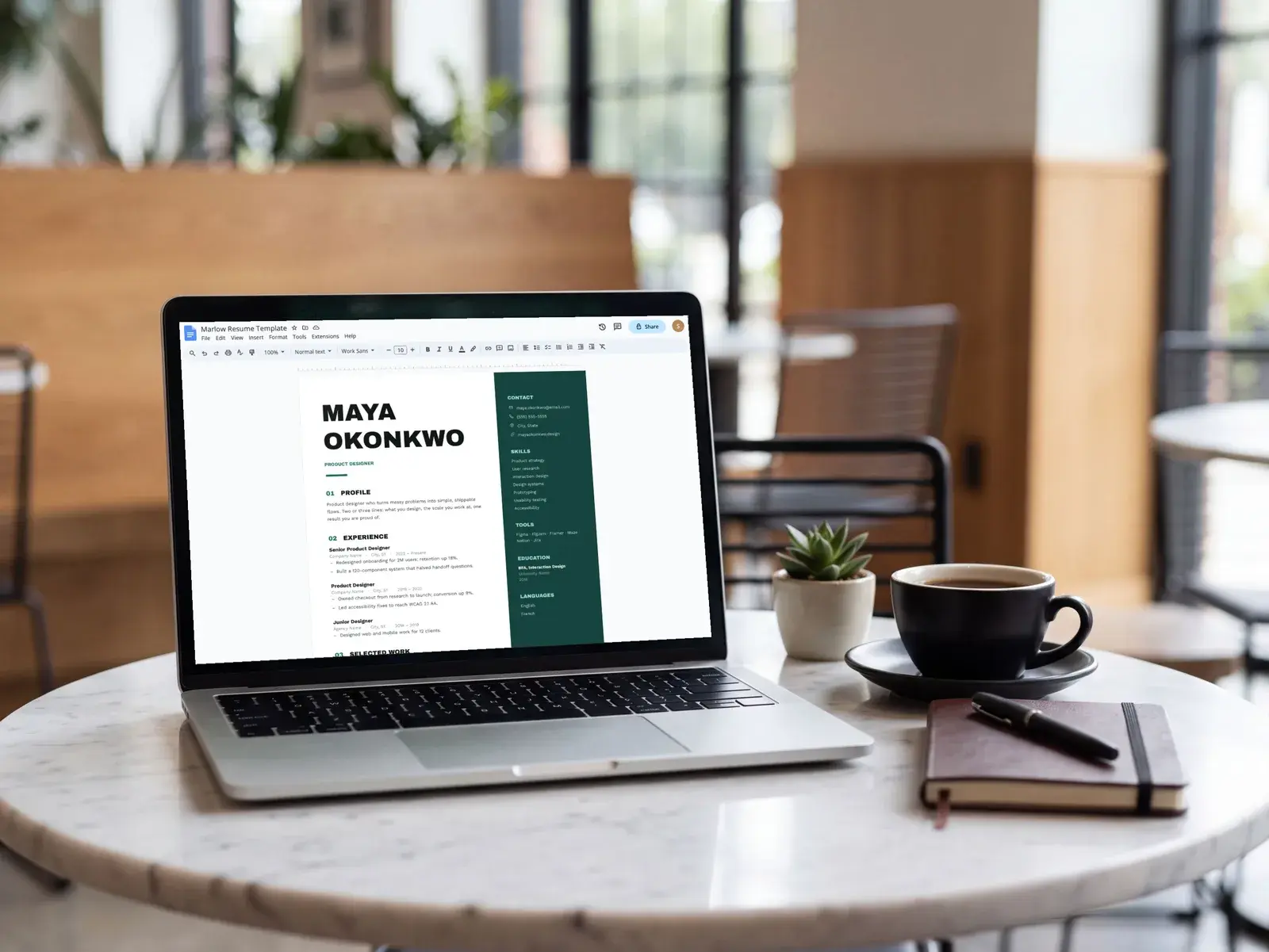 Two-Column Designer Resume Template for Google Docs, Word & Pages | The Marlow — image 7 of 7