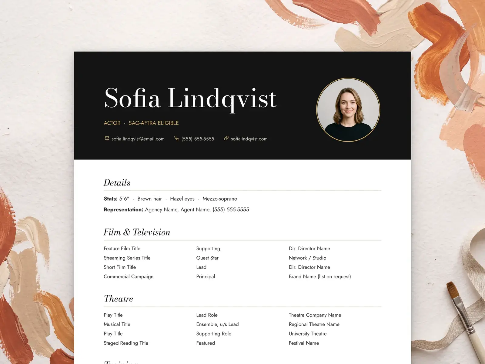 Acting Resume Template with Headshot for Google Docs, Word & Pages | The Marquee — image 2 of 7