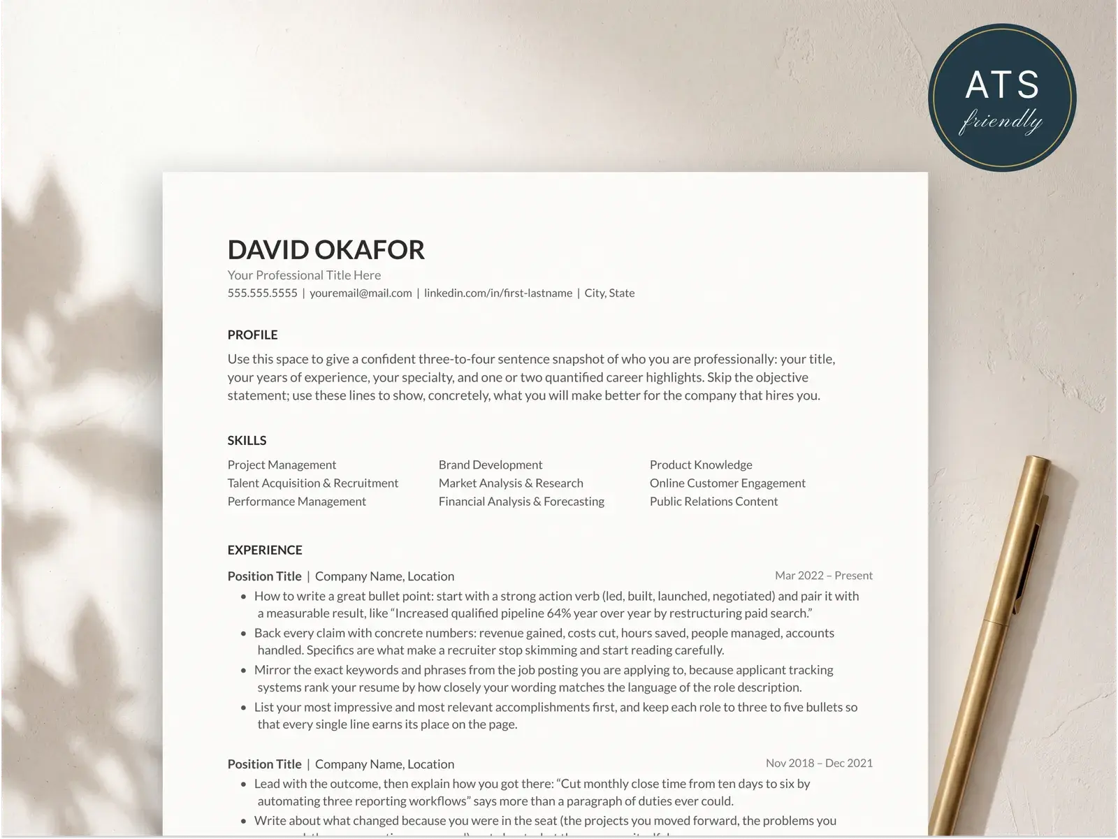 Simple Resume Template for Google Docs, Word & Pages | The Merritt — image 2 of 4