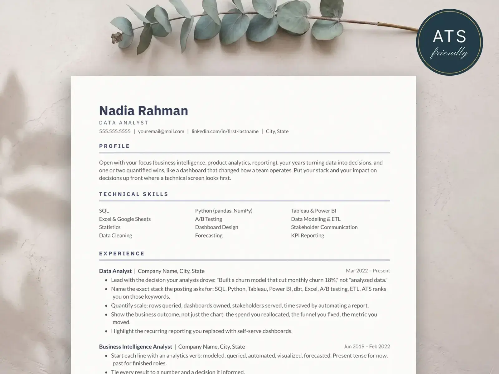 Data Analyst Resume Template for Google Docs, Word & Pages | The Prism — image 2 of 7