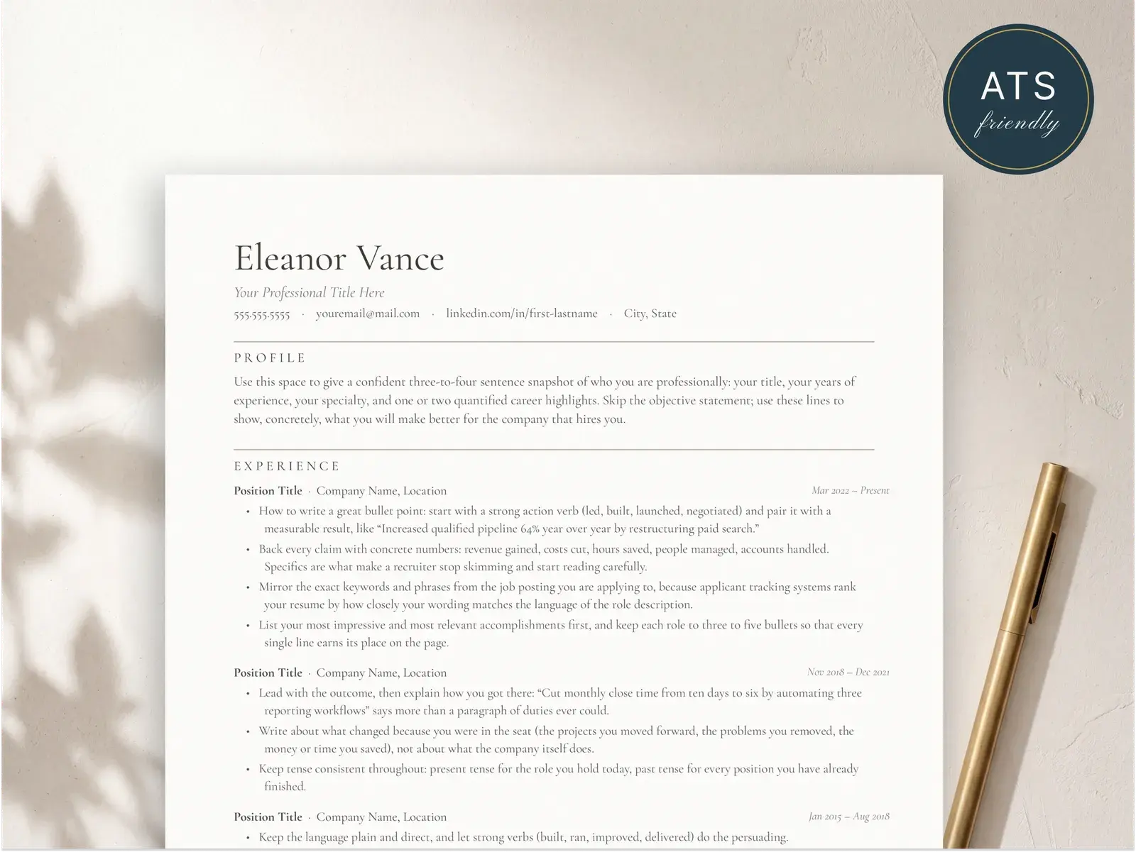 Elegant Serif Resume Template for Google Docs, Word & Pages | The Quill — image 2 of 4