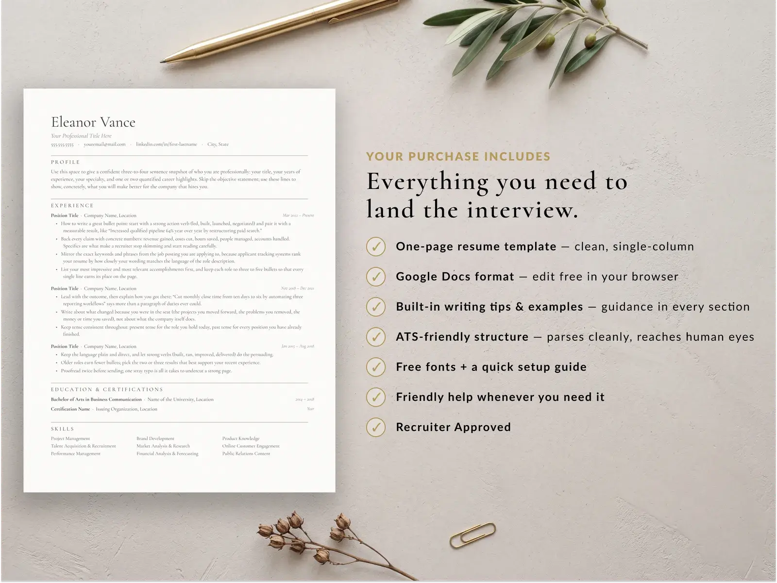 Elegant Serif Resume Template for Google Docs, Word & Pages | The Quill — image 3 of 4