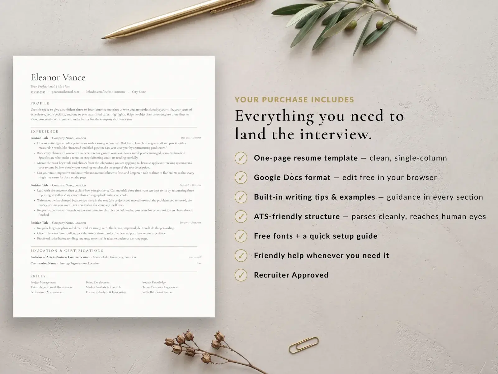 Elegant Serif Resume Template for Google Docs, Word & Pages | The Quill — image 6 of 7