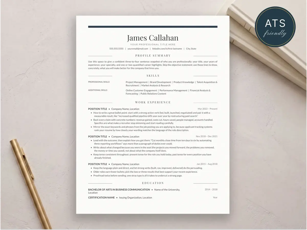 Elegant Resume Template for Google Docs, Word & Pages | The Regent preview