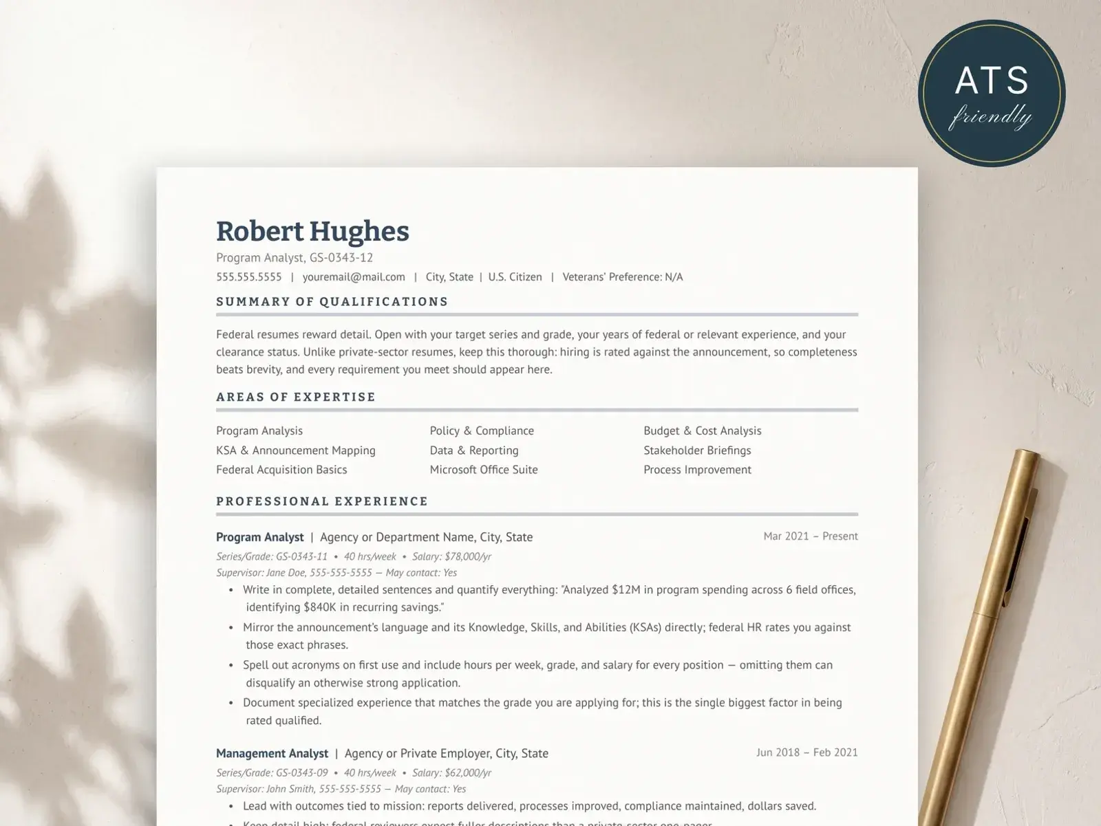 Federal Resume Template for Google Docs, Word & Pages | The Sentinel — image 2 of 7