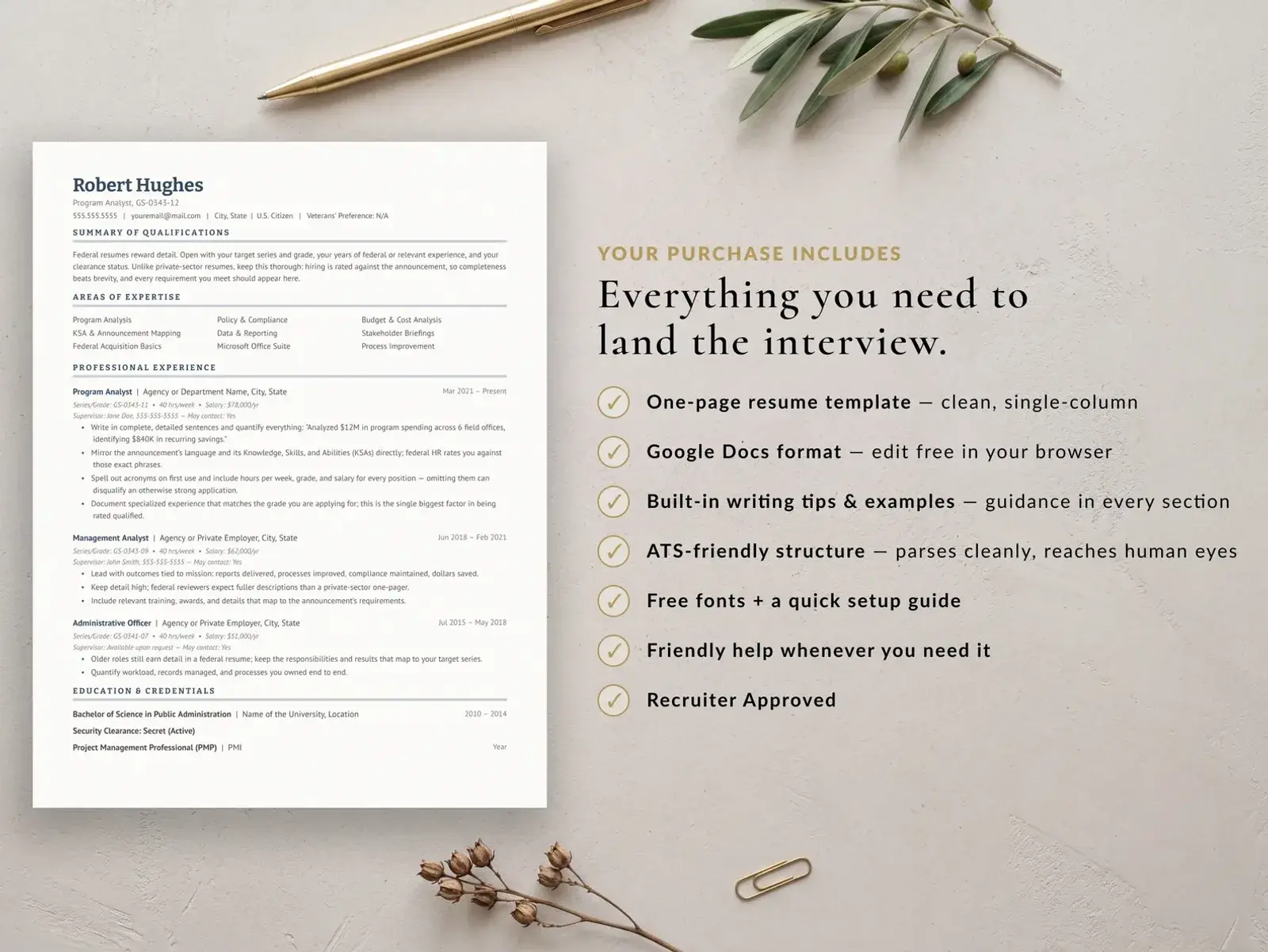 Federal Resume Template for Google Docs, Word & Pages | The Sentinel — image 6 of 7