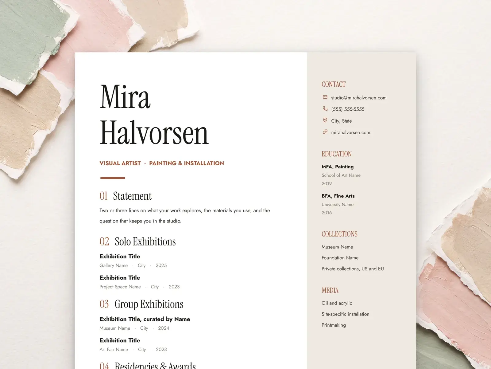 Artist CV Template for Google Docs, Word & Pages | The Sorrel — image 2 of 7