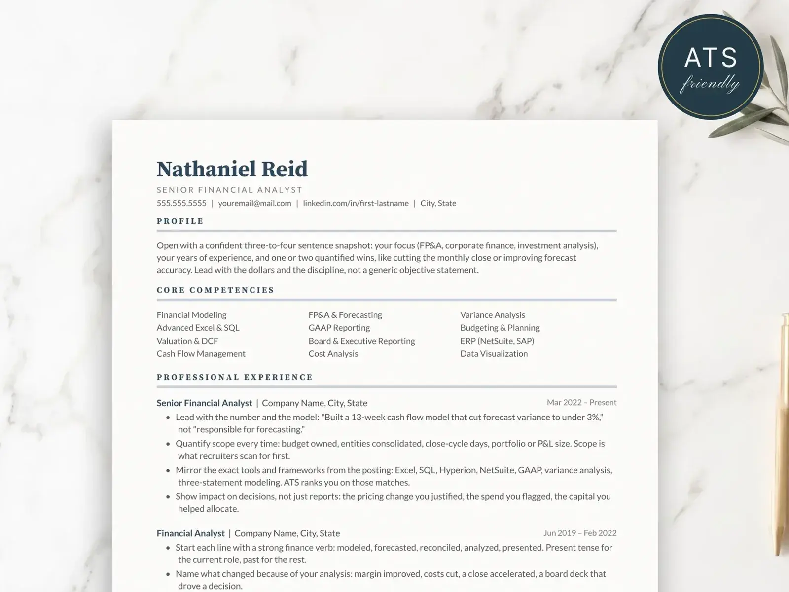 Finance Resume Template for Google Docs, Word & Pages | The Sterling — image 2 of 7
